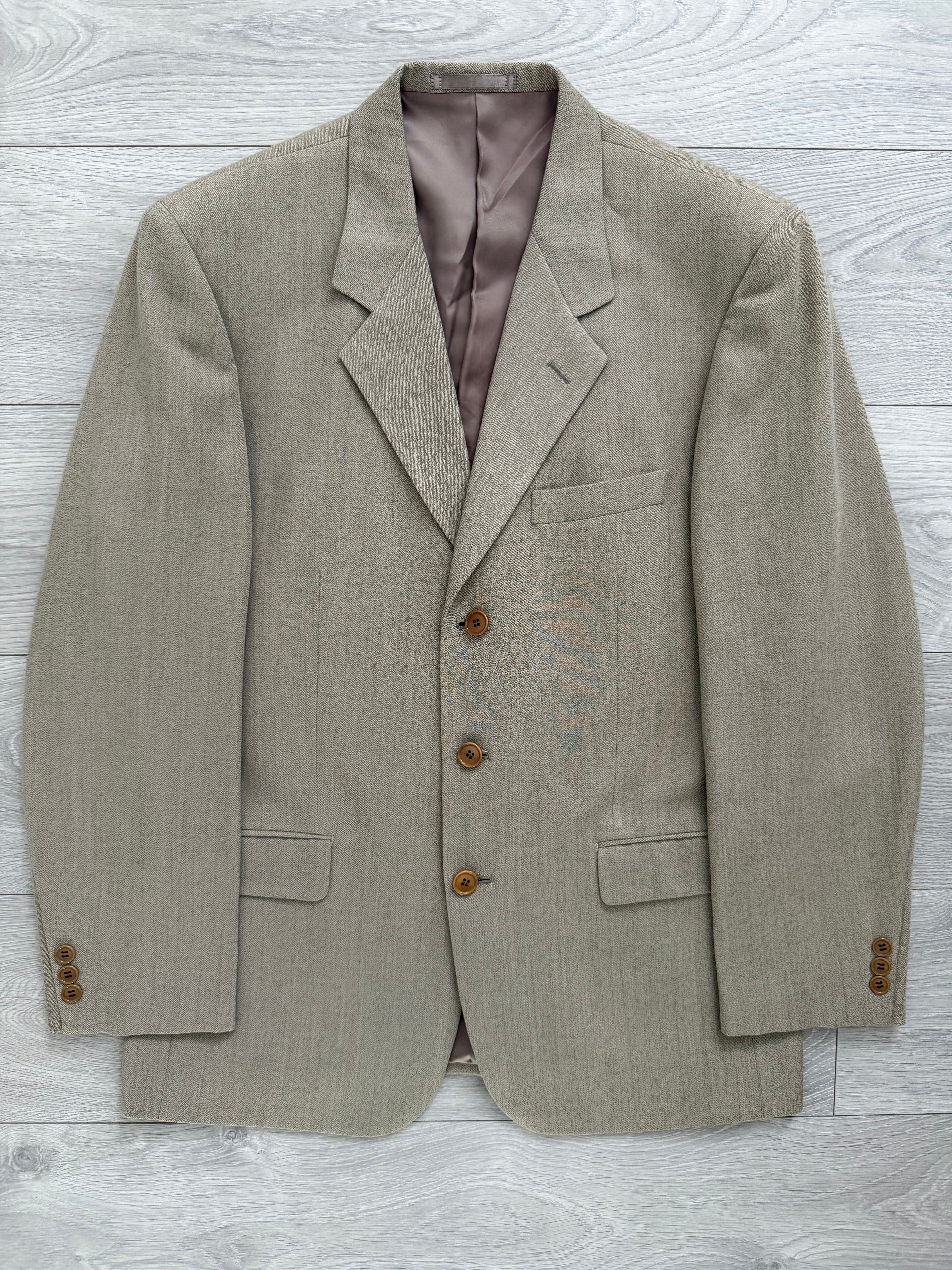 Paul Smith 1990s 3B Double Pleat Crepe Weave Wool Suit Stone Beige - Size L Jacket / 31" Waist