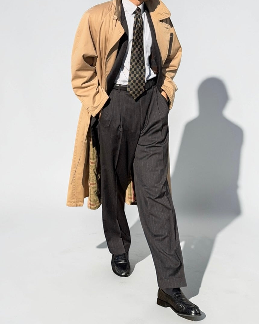 Giorgio Armani 1980s Plaid Lined Belted Trench Coat - Size M