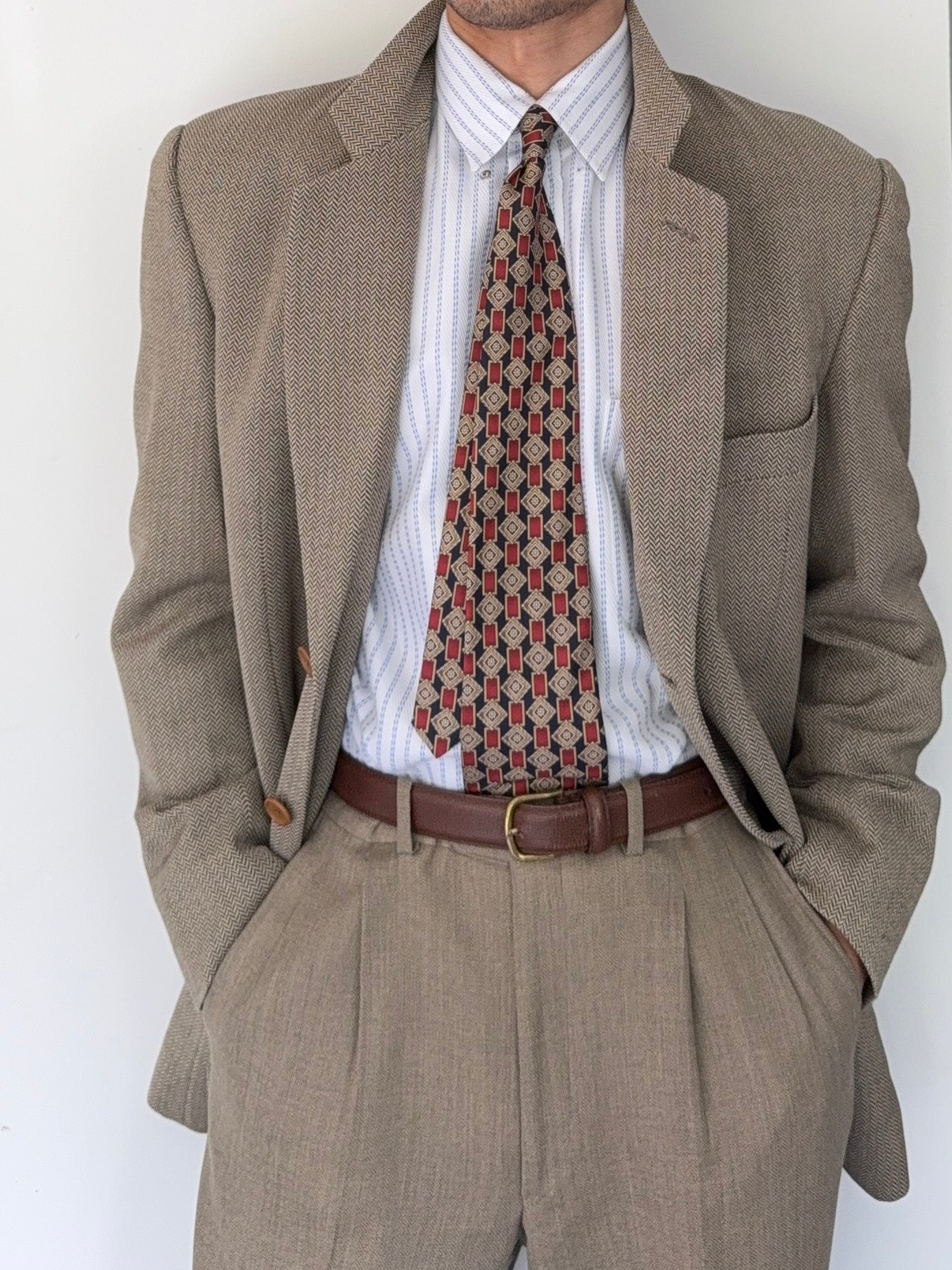 Giorgio Armani 1990s 3B Textured Jacquard Wool Sports Jacket Blazer - Size M