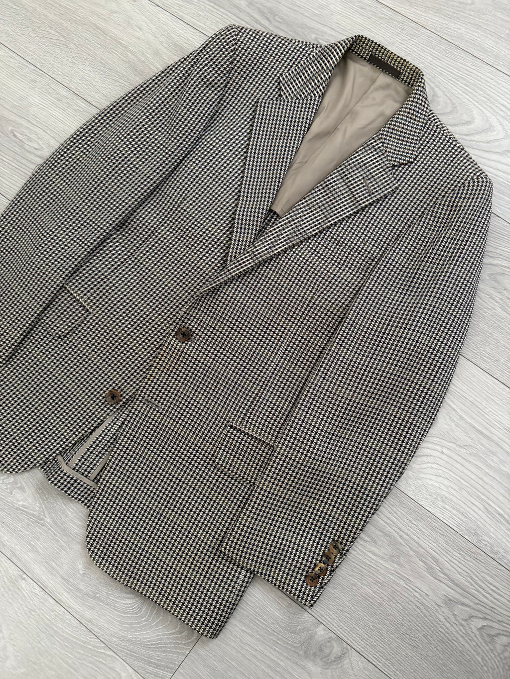 Burberry 1990s 2B Wool Silk Puppytooth Lightweight Partially Lined Sports Jacket Blazer - Size S