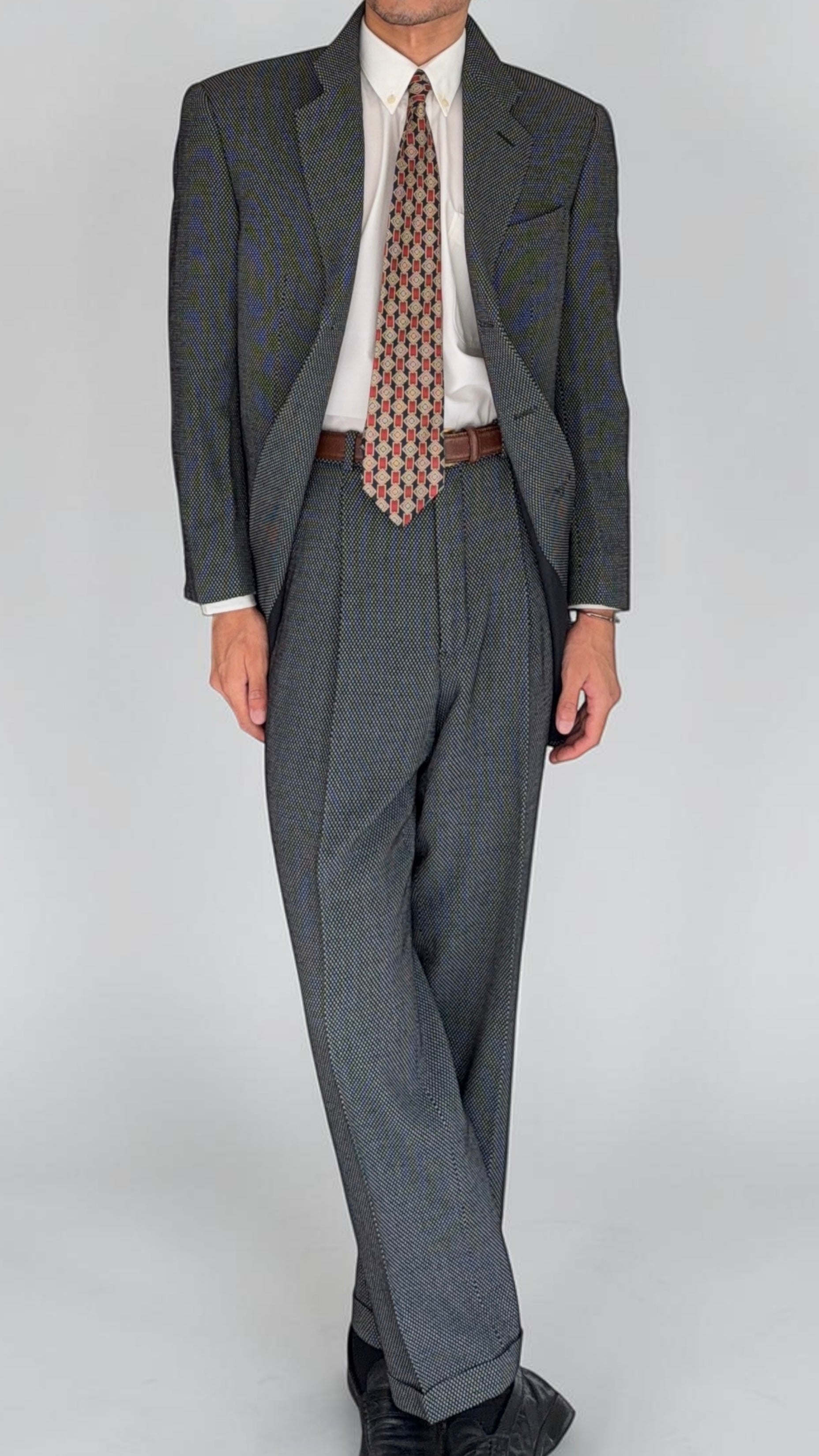 Armani 1990s 3B Textured Pleated Wool Suit  - Size M Jacket / 32" Waist