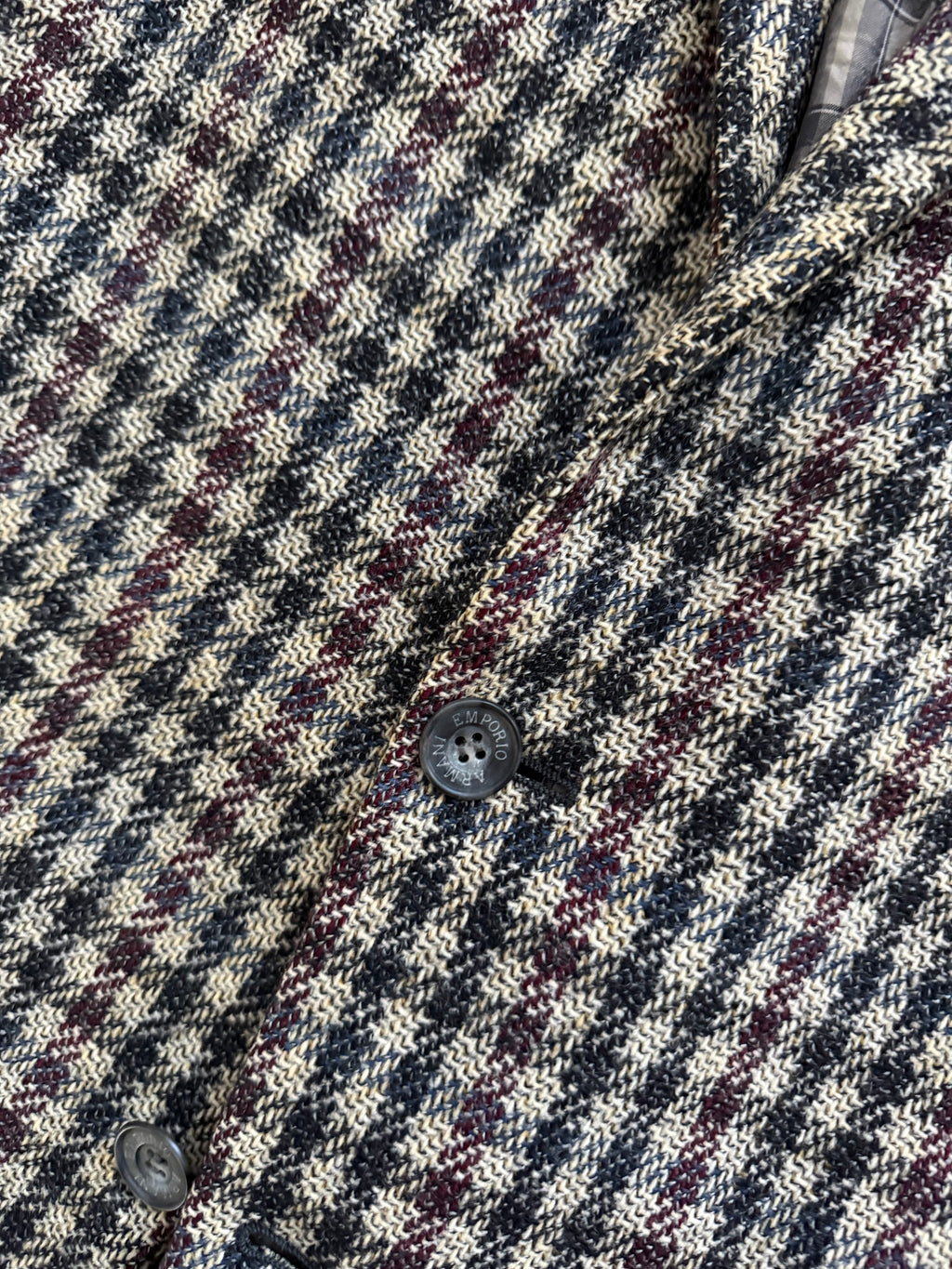 Emporio Armani 1980s 2B Gunclub Check Wool Textured Sport Jacket Blazer - Size L