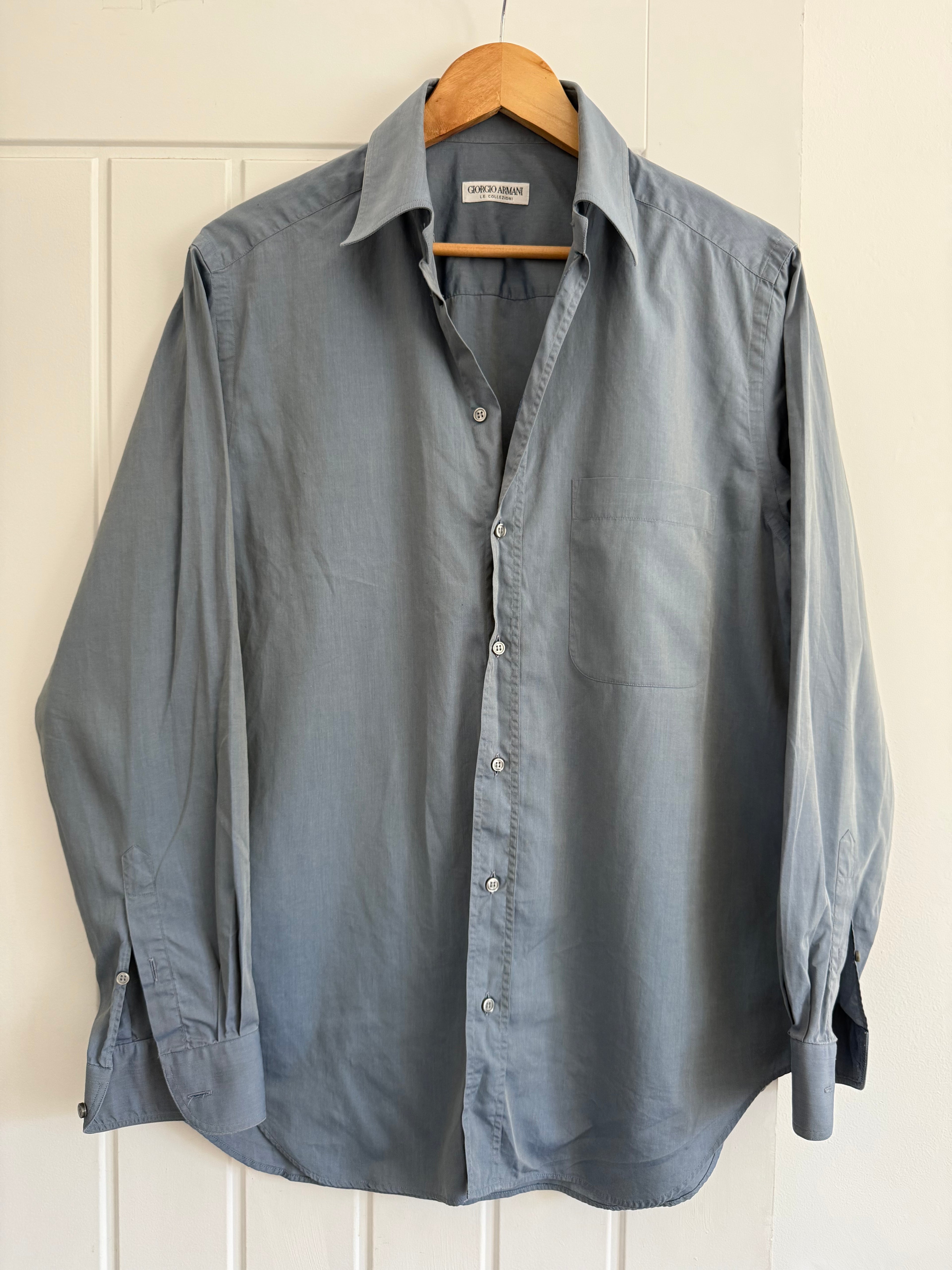 Giorgio Armani 1980s Blue Cotton Shirt - Size M