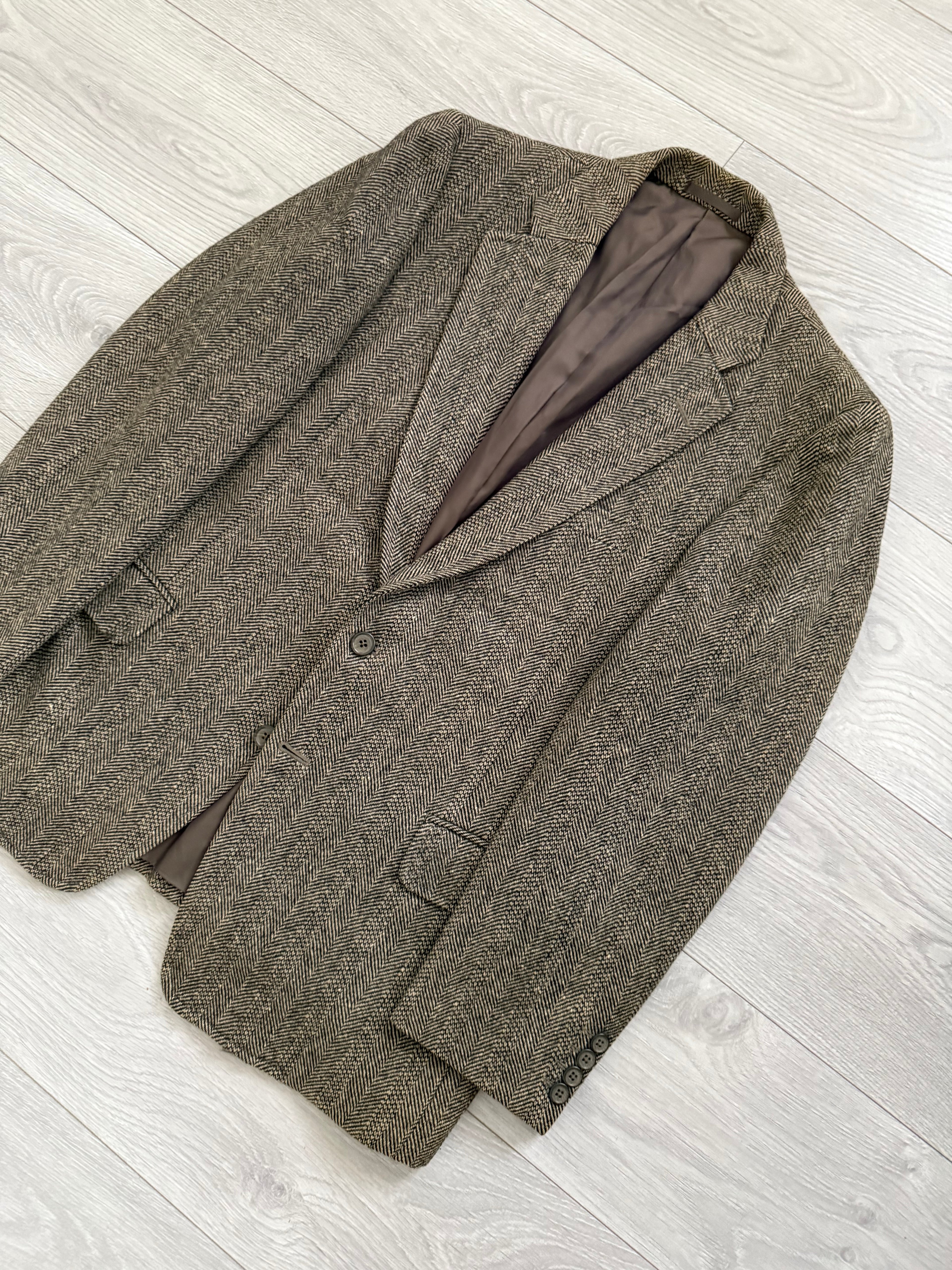 Burberry 1980s Herringbone Tweed Brown Sports Jacket Blazer - Size S