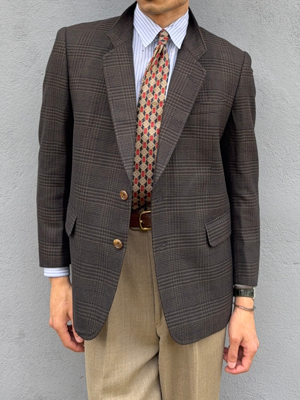 Valentino 1980s 2B Textured Check Wool Sports Jacket Blazer - Size S