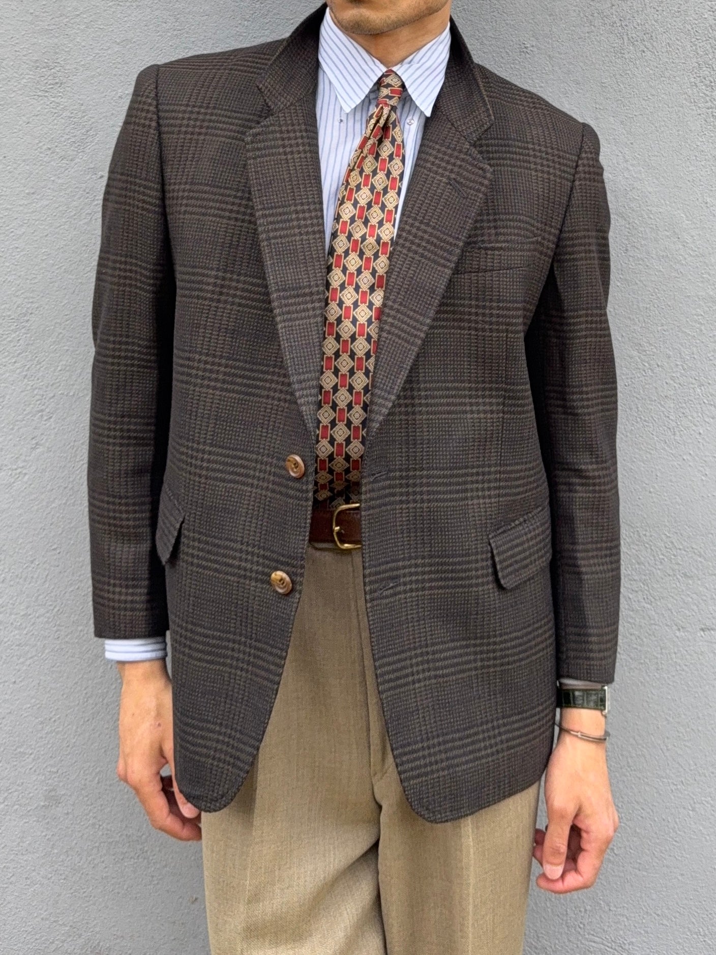 Valentino 1980s 2B Textured Check Wool Sports Jacket Blazer - Size S