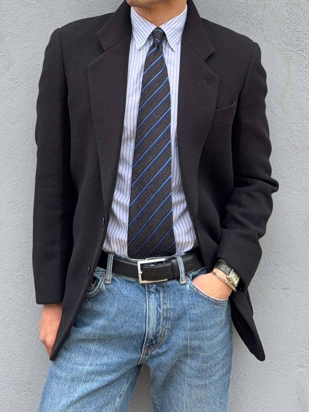 Giorgio Armani 1990s Black Wool Blend Sports Jacket Blazer - Size S
