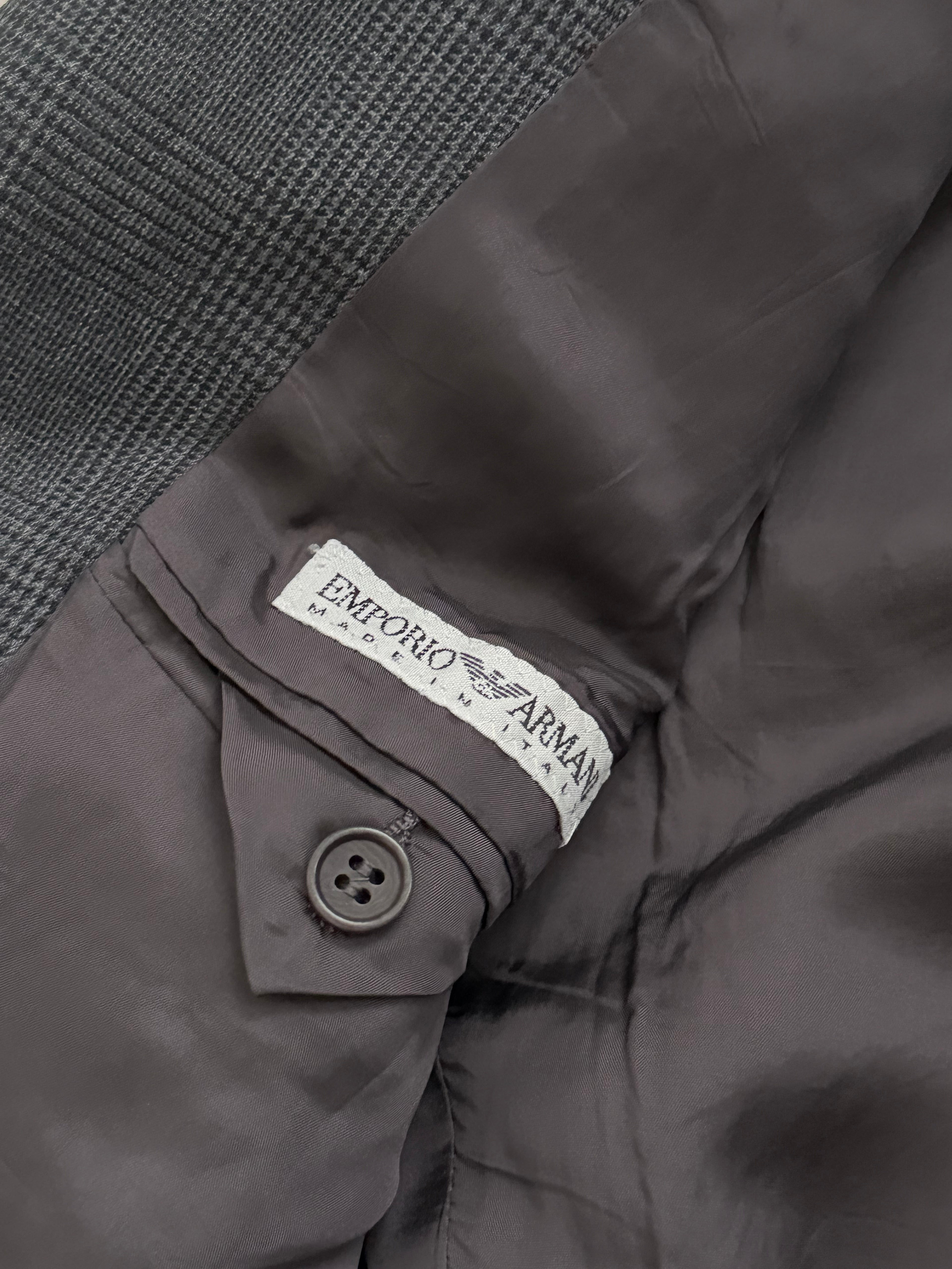 Emporio Armani 1990s 3B Prince of Wales Check Grey Pleated Wool Suit - Size L Jacket / 32" Waist