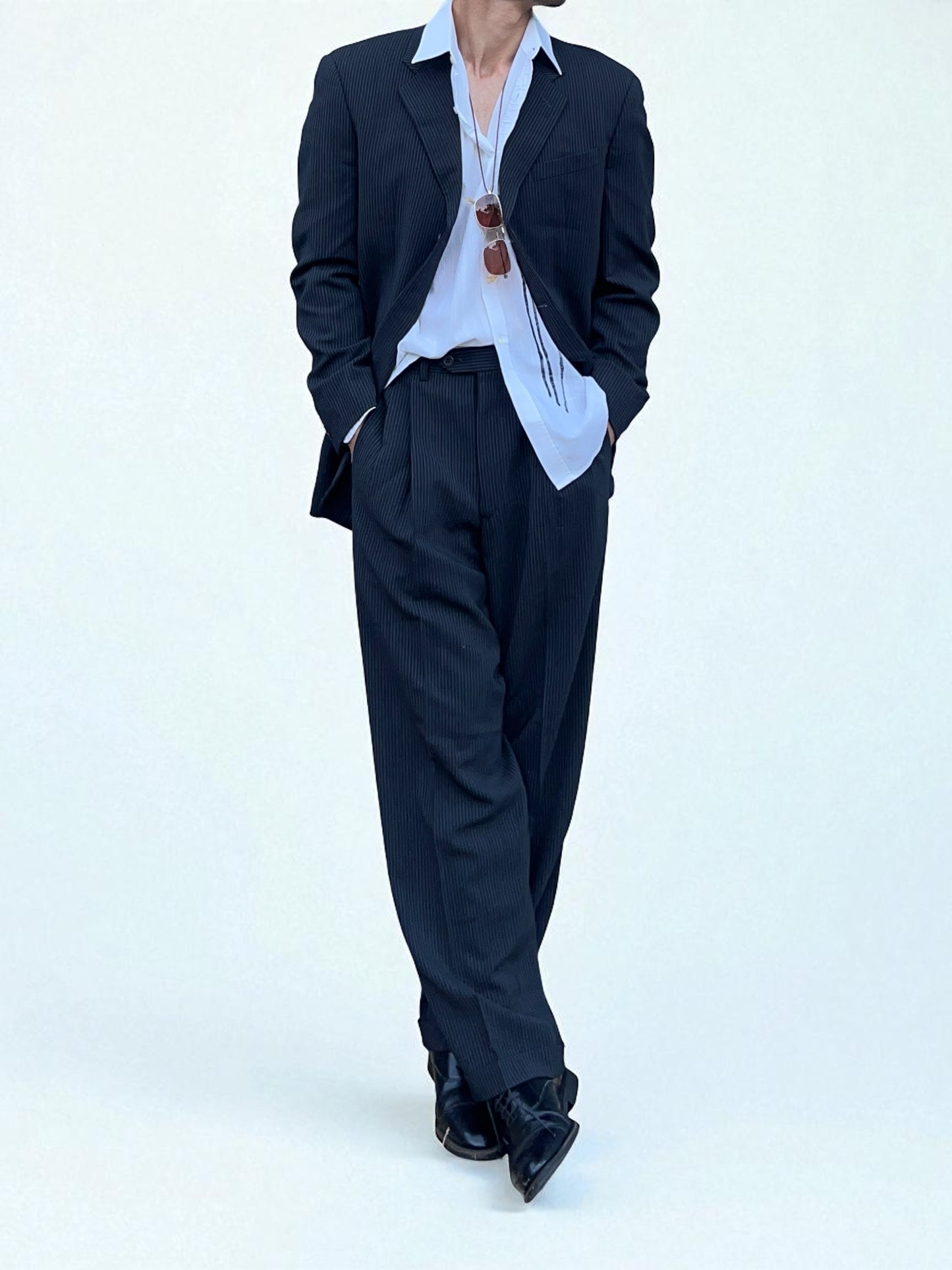 Armani 1990s Striped Pleated Relaxed Suit - M Jacket / 30" Waist