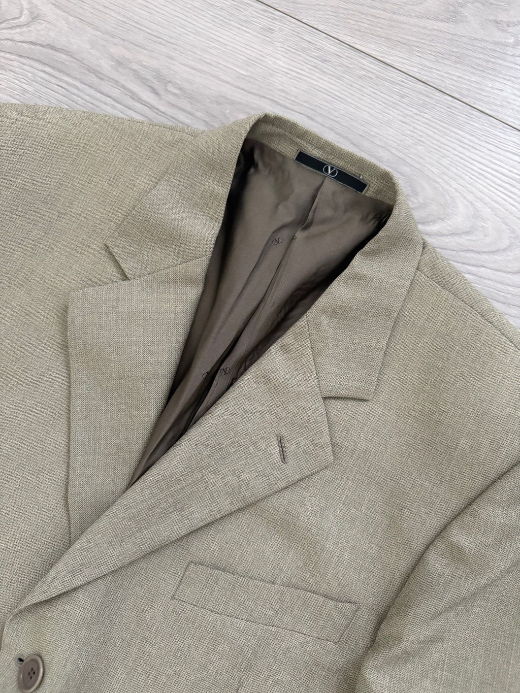Valentino 1980s 3B Taupe Beige Wool Sports Blazer Jacket - Size XL