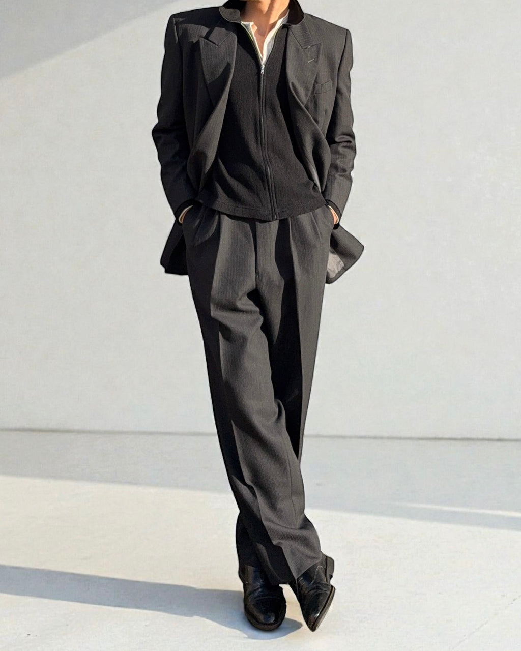 Yves Saint Laurent 1990s Double Breasted Pleated Wool Suit - Size XL Jacket / 36" Waist