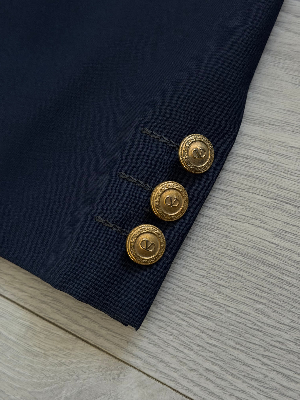 Valentino 1980s Metal Button Double Breasted Wool Navy Sport Jacket Blazer - Size S