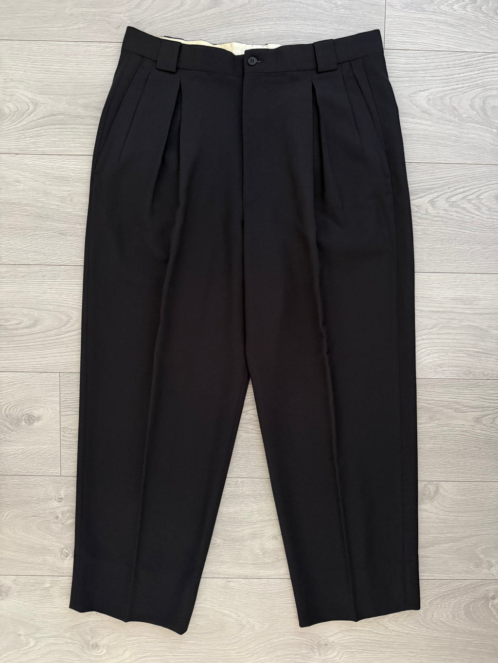 Giorgio Armani 1980s Double Pleat Draped Wool Black Pants - Size 36" Waist