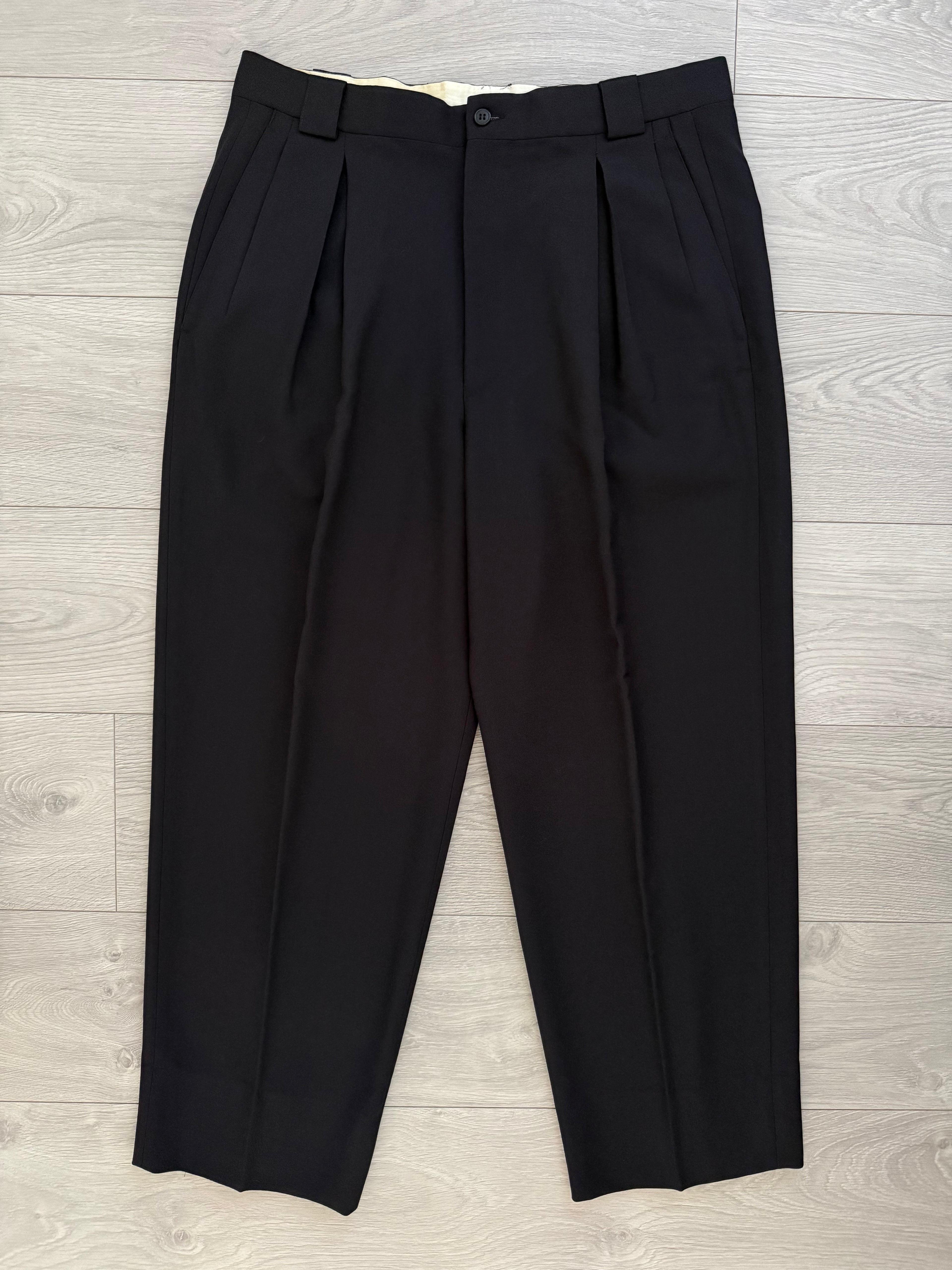 Giorgio Armani 1980s Double Pleat Draped Wool Black Pants - Size 36" Waist