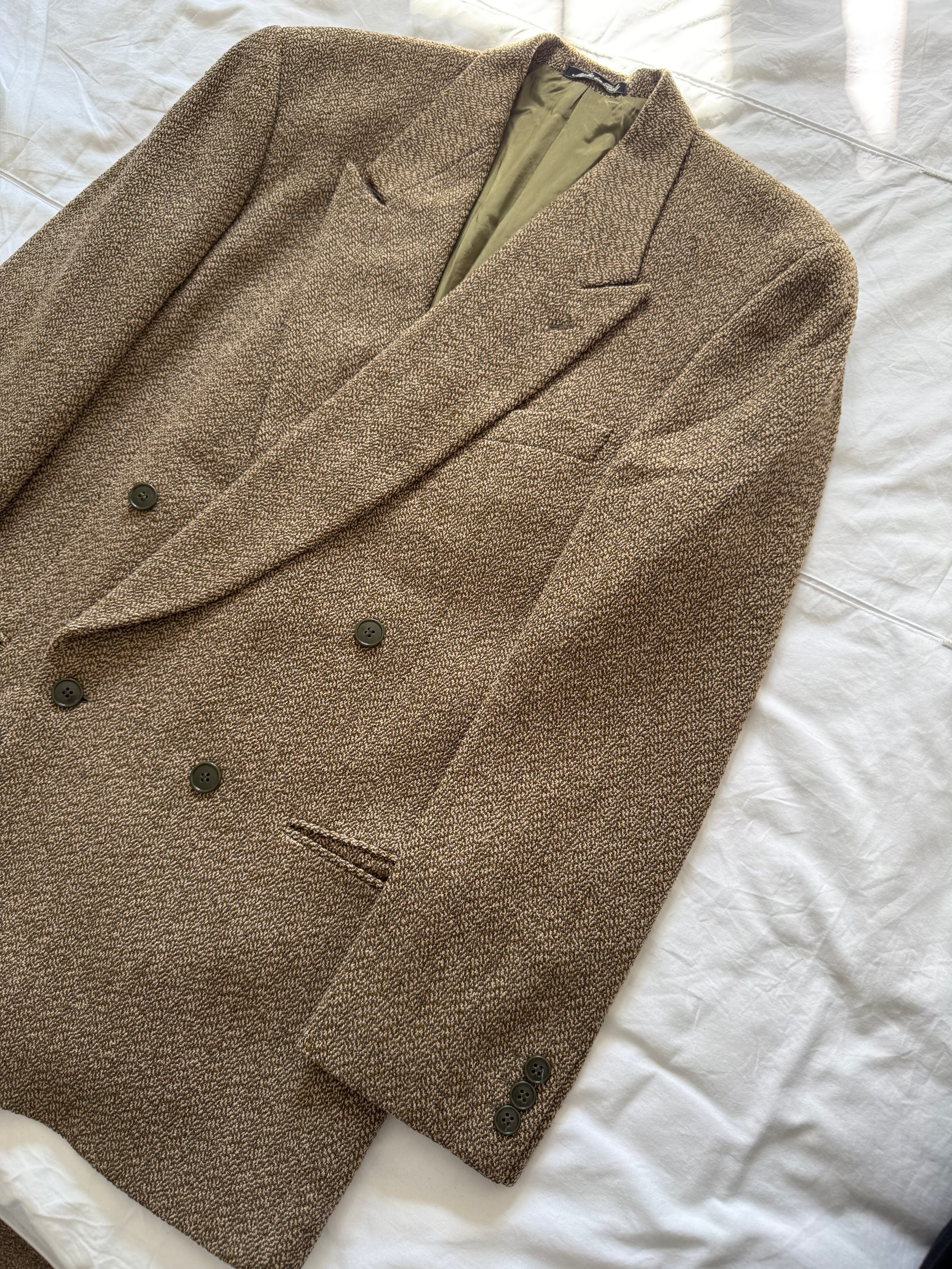 Giorgio Armani 1980s Peaked Lapel Double Breasted Textured Wool Sport Jacket Blazer - Size M