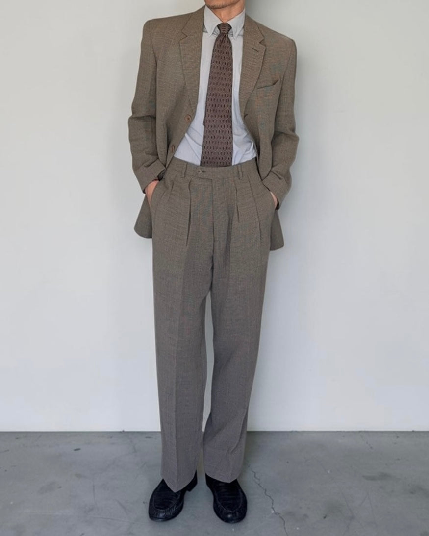 Emporio Armani 1990s 3B Double-Pleat Draped Wool Suit in Taupe Beige - Size M Jacket / 30" Waist