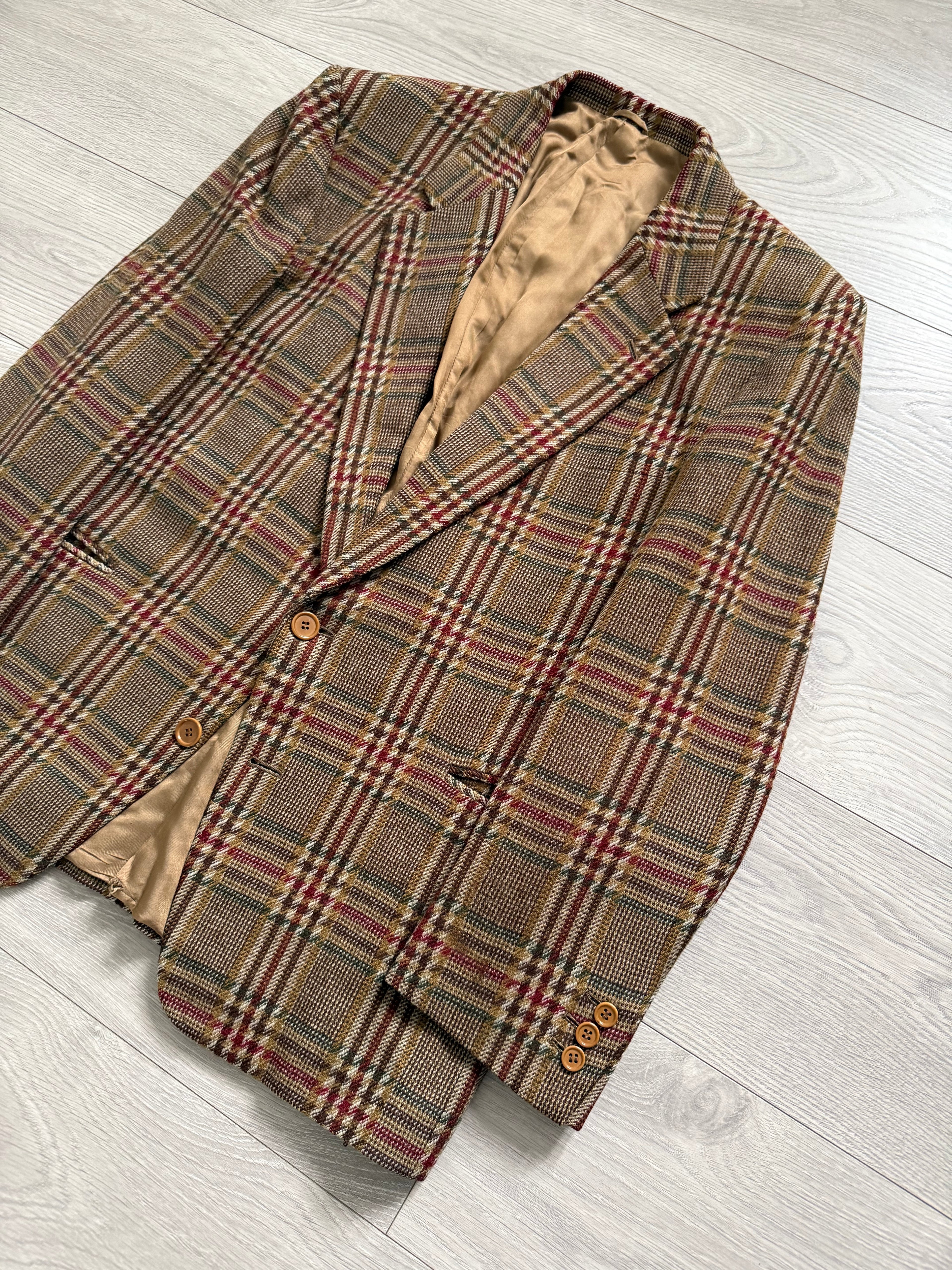 Valentino 1980s 2B Textured Wool Check Sports Jacket Blazer  - Size L