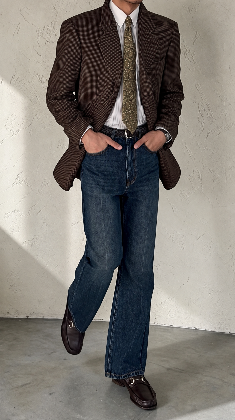 Giorgio Armani 1980s 3B Wool Cashmere Textured Brown Sport Jacket Blazer - Size M
