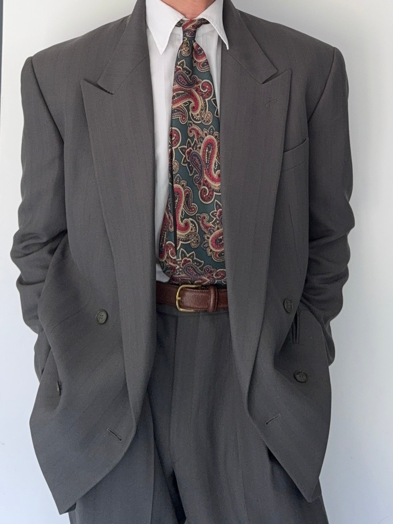 vintage ARMANI ダブルスーツ 豪華5点セット　シャツピンズ Giorgio Armani 1980s Peaked Lapel Double Breasted Wool Suit Navy
