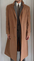 Hugo Boss 1980s Camel Brown Long Wool Overcoat Made in Italy - Size L