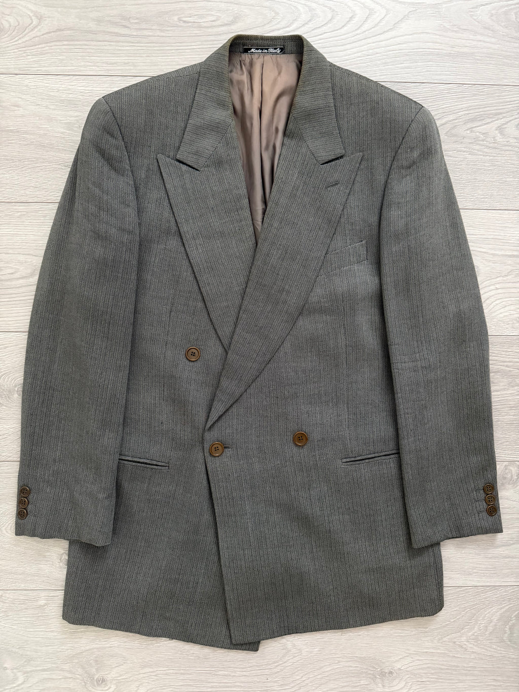 Giorgio Armani 1980s Peaked Lapel Double Breasted Textured Wool Sports Blazer Jacket - Size L