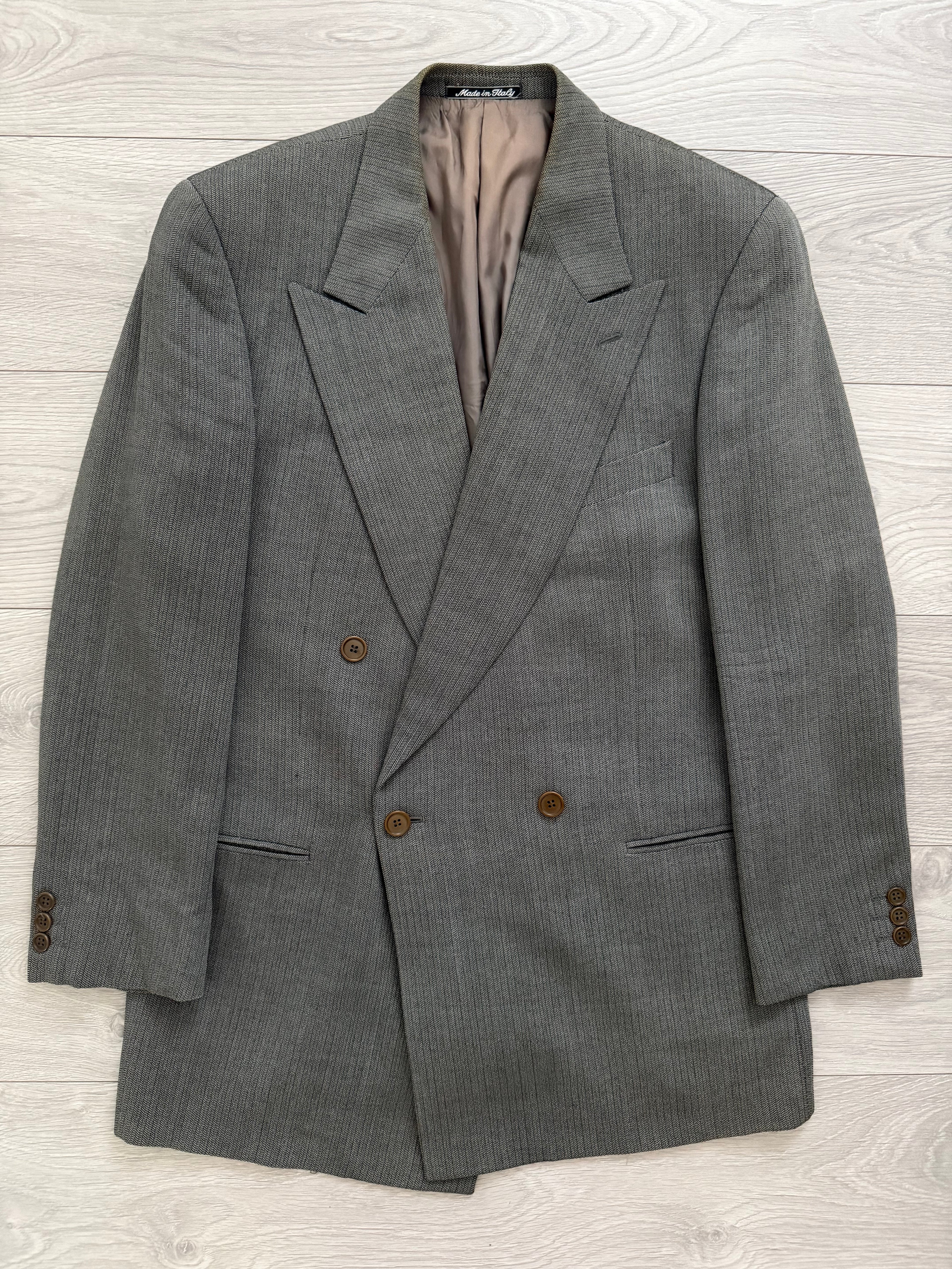 Giorgio Armani 1980s Peaked Lapel Double Breasted Textured Wool Sports Blazer Jacket - Size L