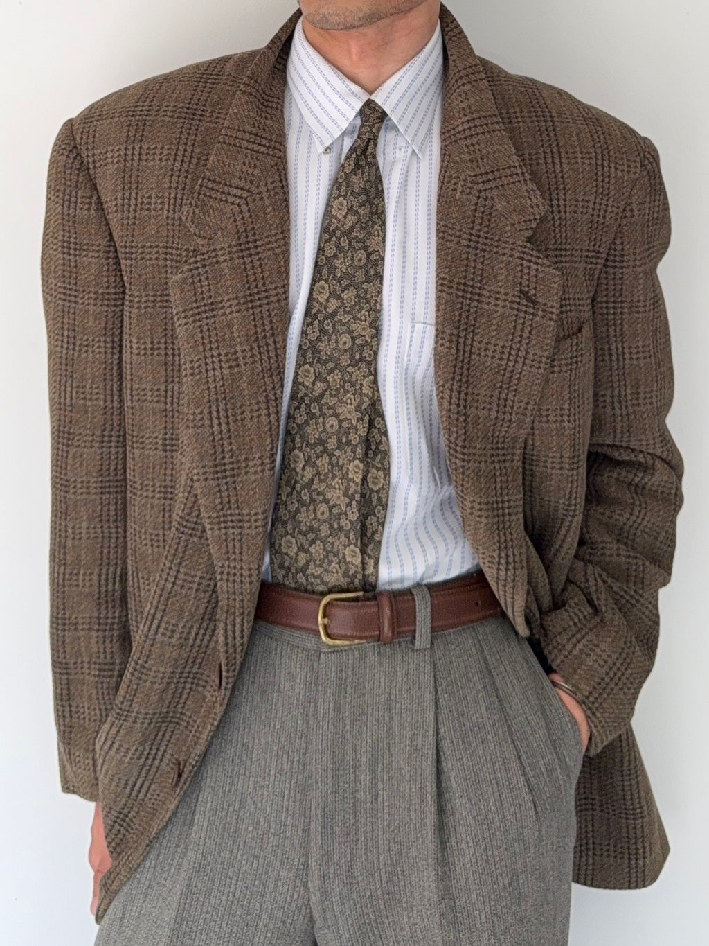 Giorgio Armani 1980s Textured Wool Brown Sports Blazer Jacket - Size XXL