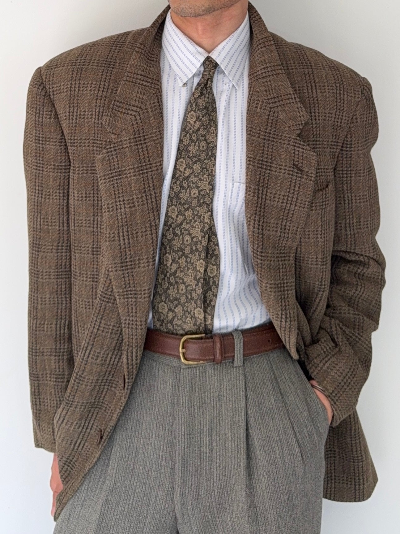 Giorgio Armani 1980s Textured Wool Brown Sports Blazer Jacket - Size XXL