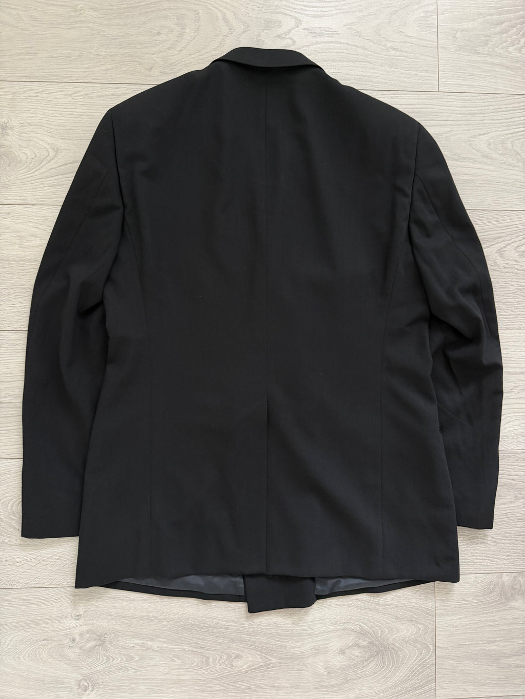 Armani 1990s Peaked Lapel Double Breasted Pleated Wool Suit Black - Size L Jacket / 34" Waist