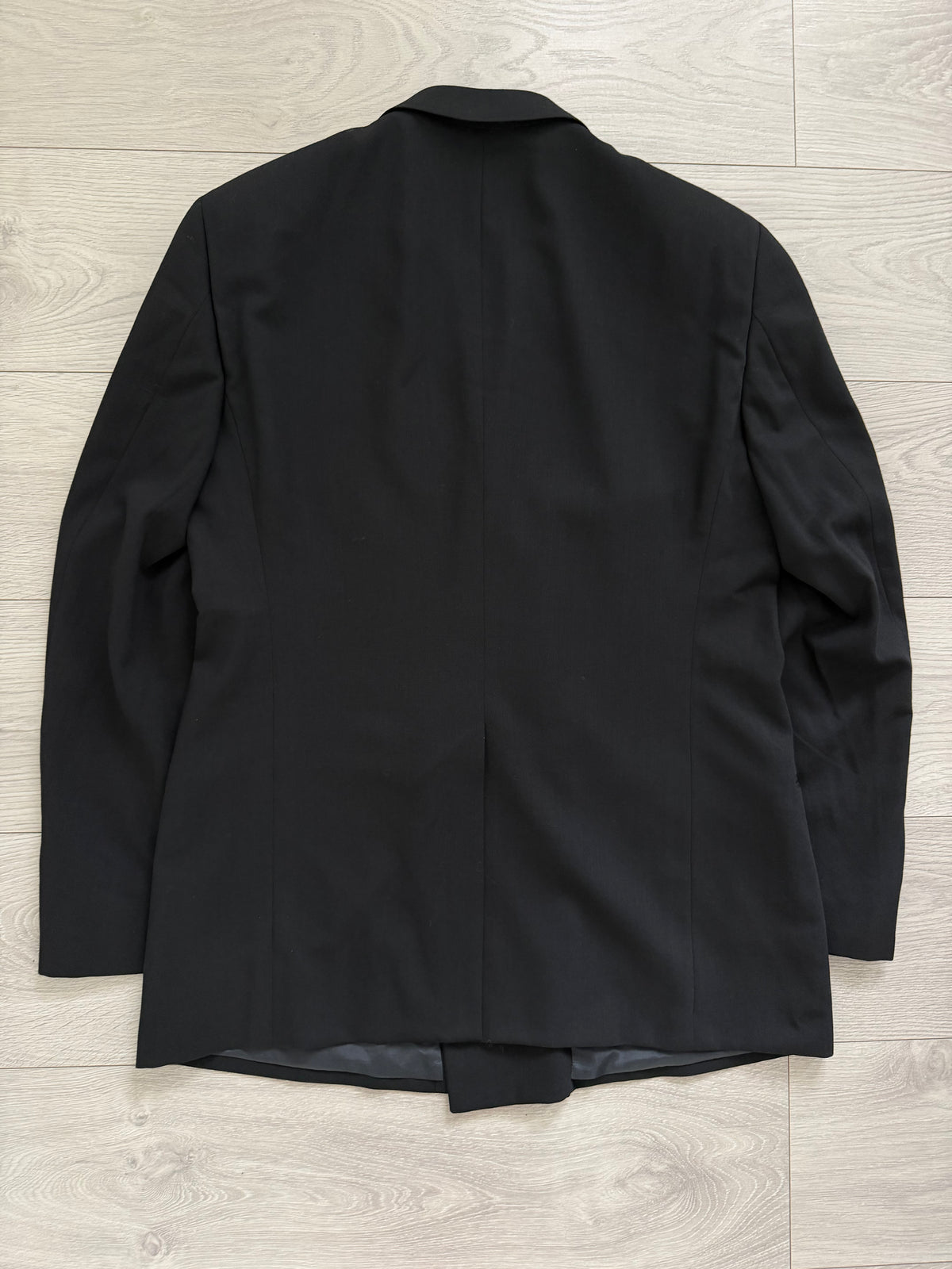 Armani 1990s Peaked Lapel Double Breasted Pleated Wool Suit Black - Size L Jacket / 34" Waist