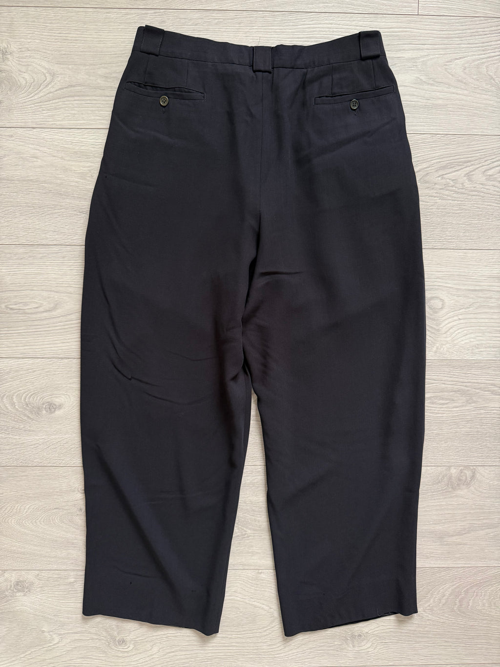 Giorgio Armani 1980s Double Pleat Draped Wool Navy Pants - Size 34" Waist
