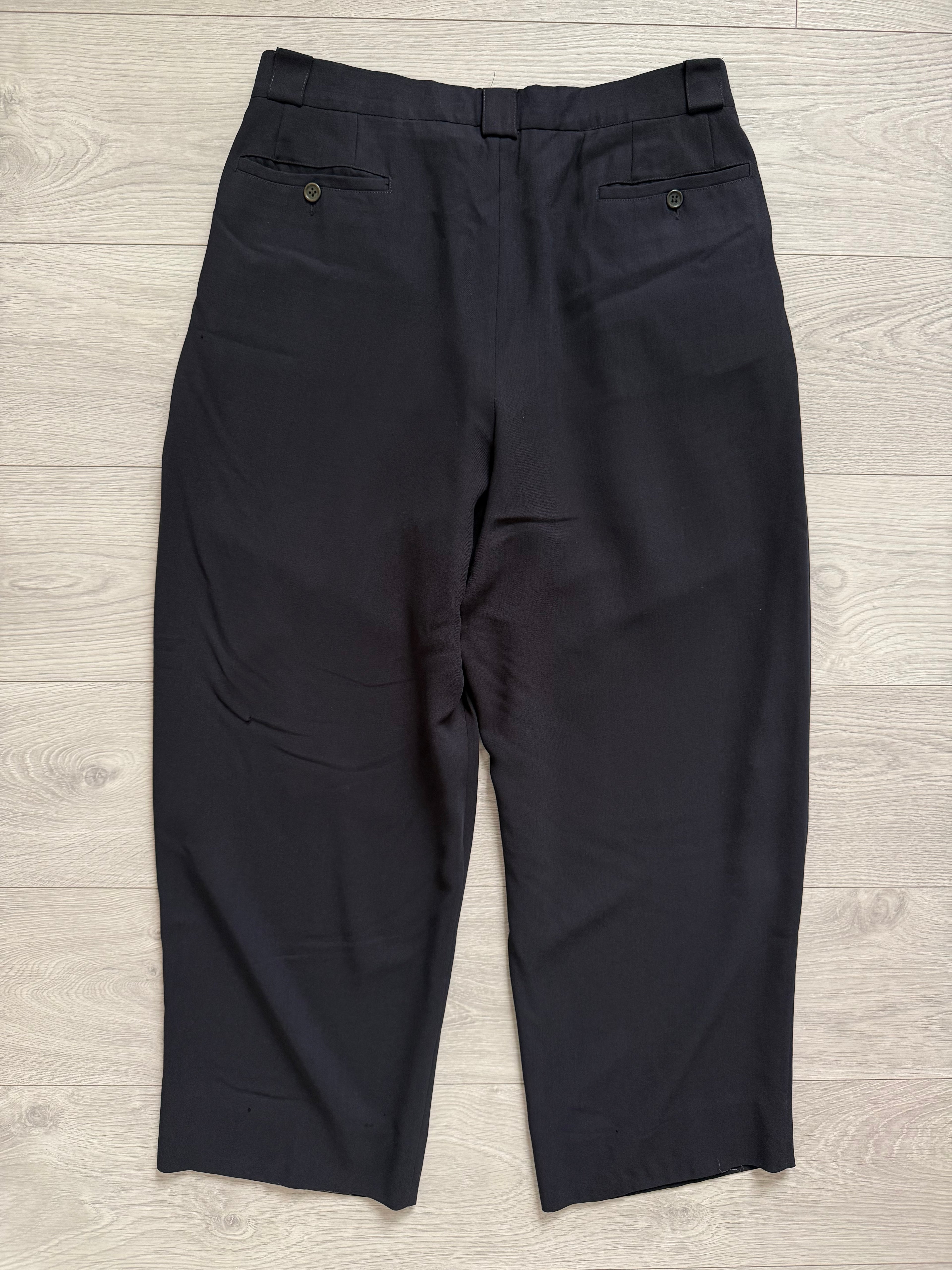 Giorgio Armani 1980s Double Pleat Draped Wool Navy Pants - Size 34" Waist
