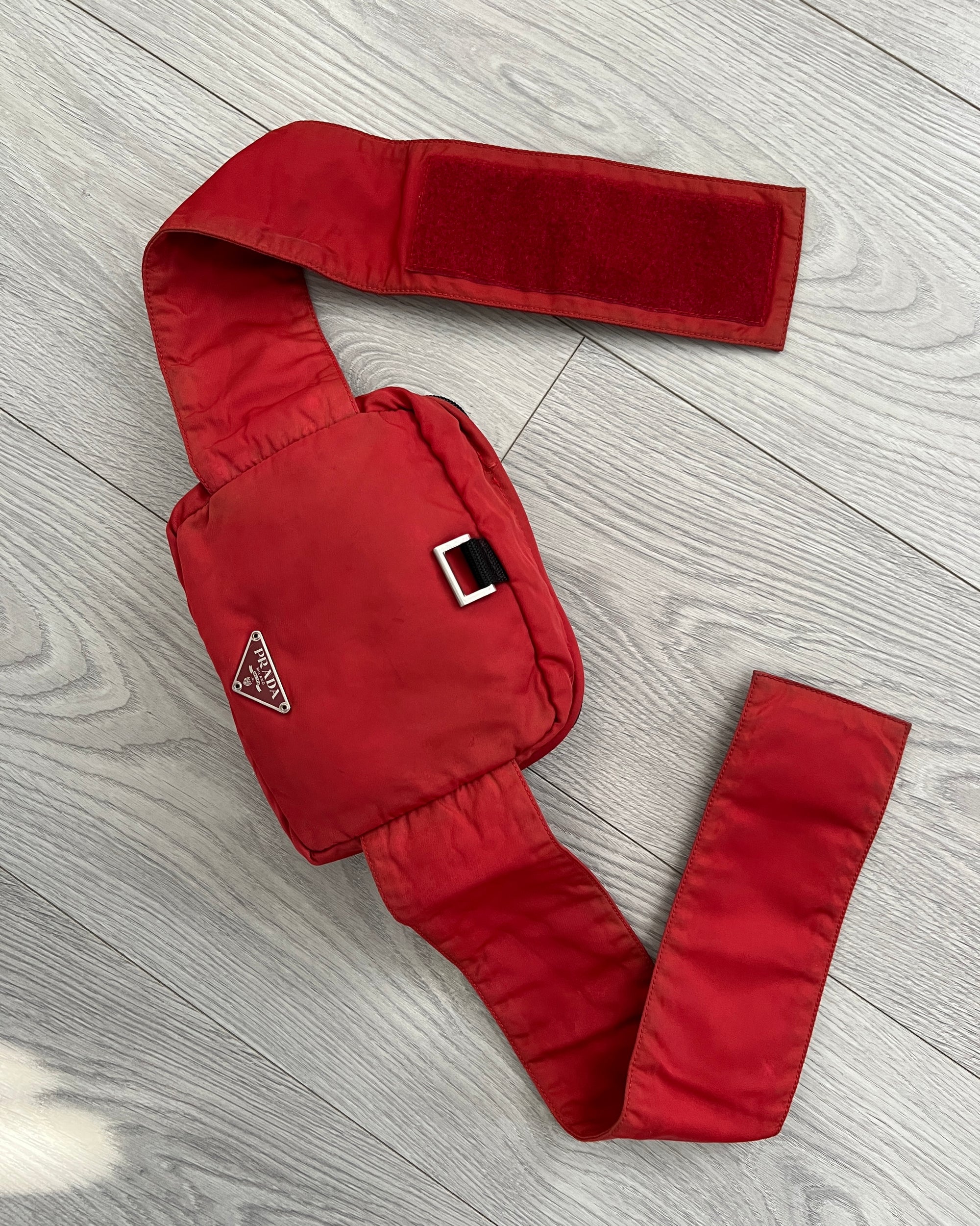 Prada 00s Metal Logo Red Waist Bag