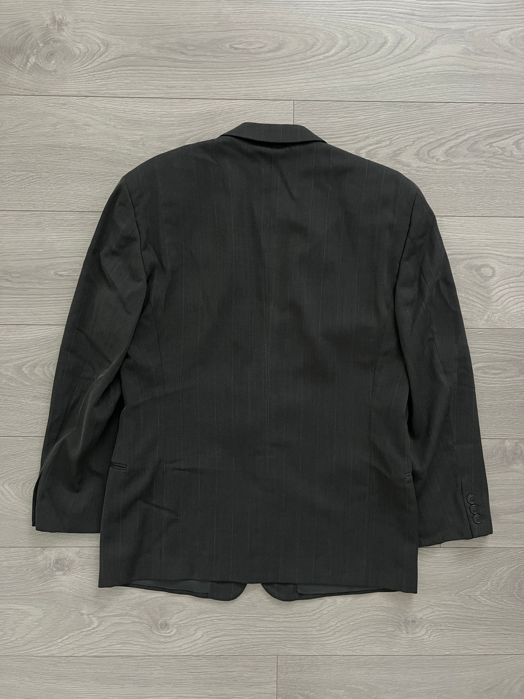 Giorgio Armani 1990s Striped Wool Grey Pleated Suit - Size L Jacket / 34" Waist