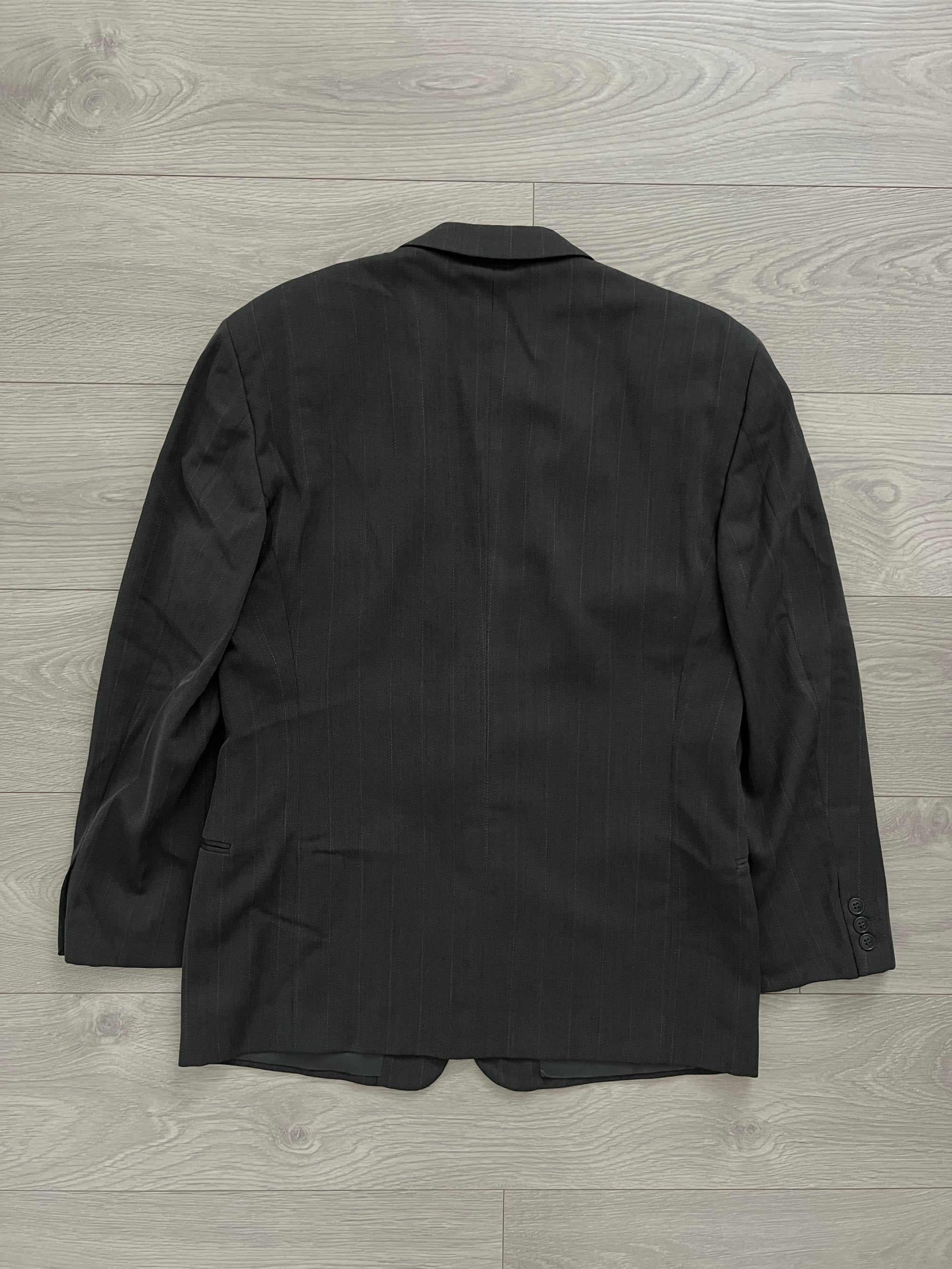 Giorgio Armani 1990s Striped Wool Grey Pleated Suit - Size L Jacket / 34" Waist