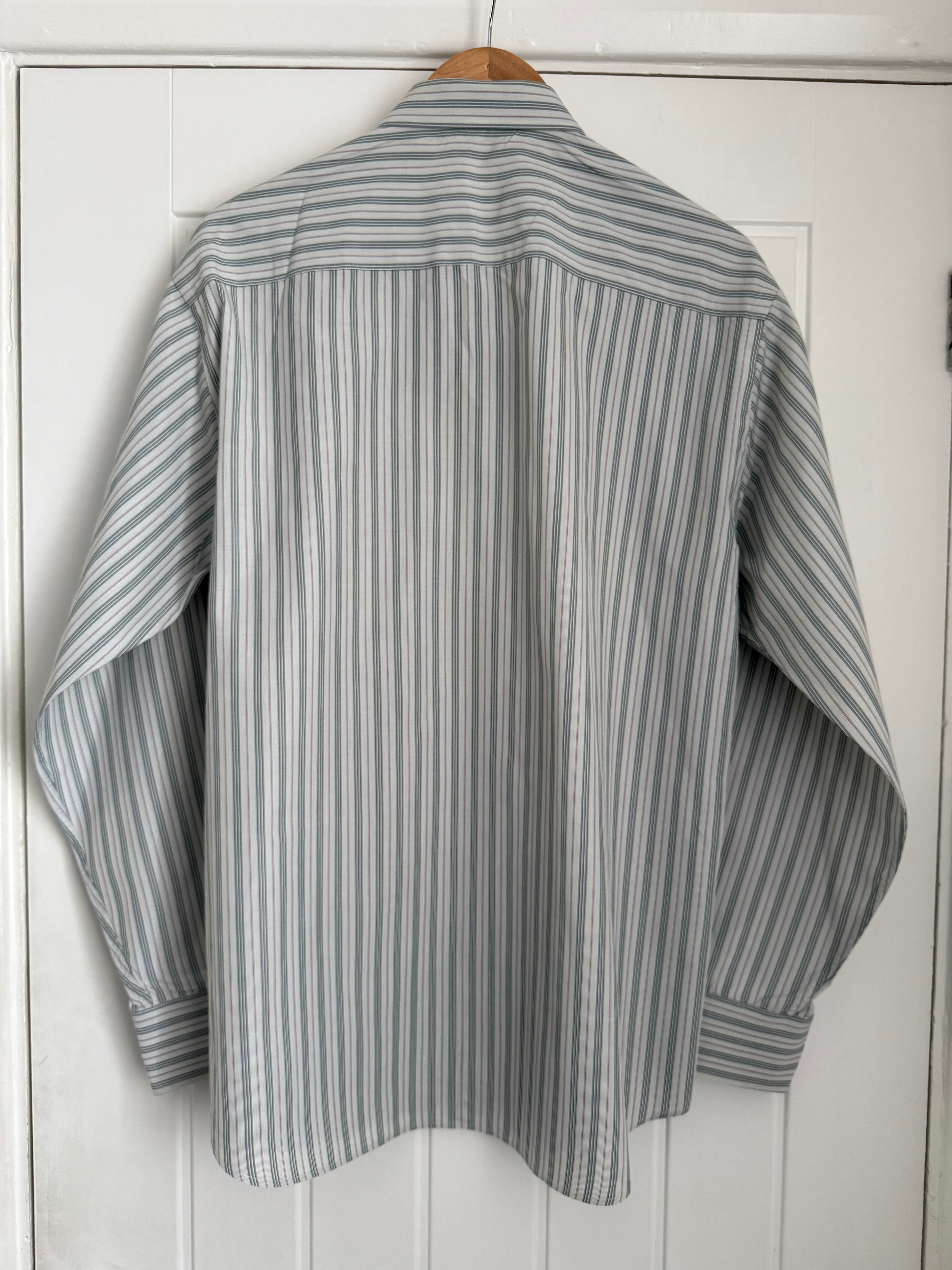Giorgio Armani 1980s Snap Collar Chest Pocket Striped Cotton Shirt - Size XL