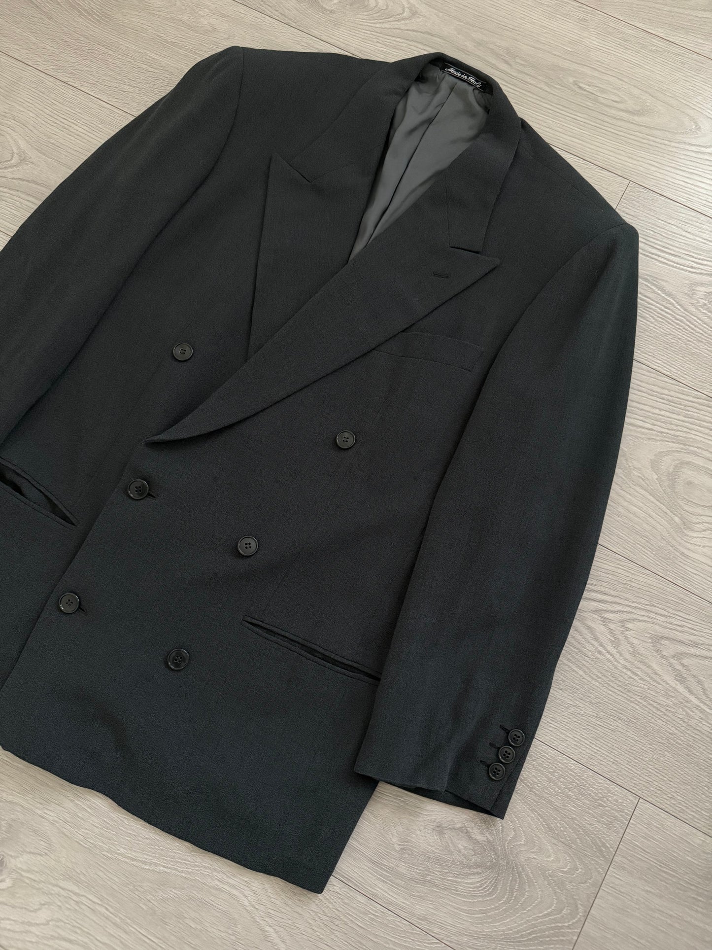 Giorgio Armani 1990s Double Breasted Draped Pleated Wool Suit - Size L Jacket / 32" Waist
