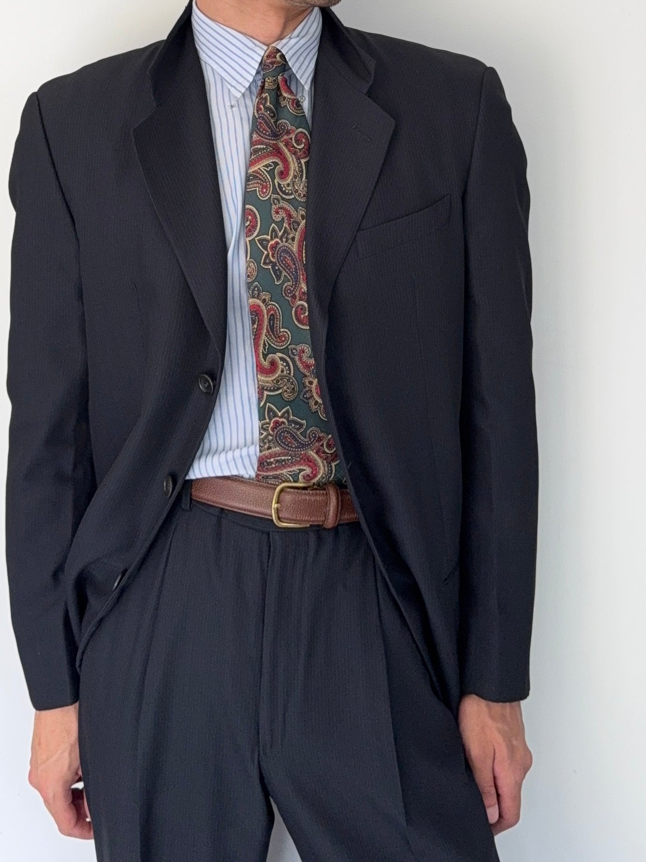 Armani 1990s 3B Pleated Wool Pinstripe Suit - Size M Jacket / 30" Waist