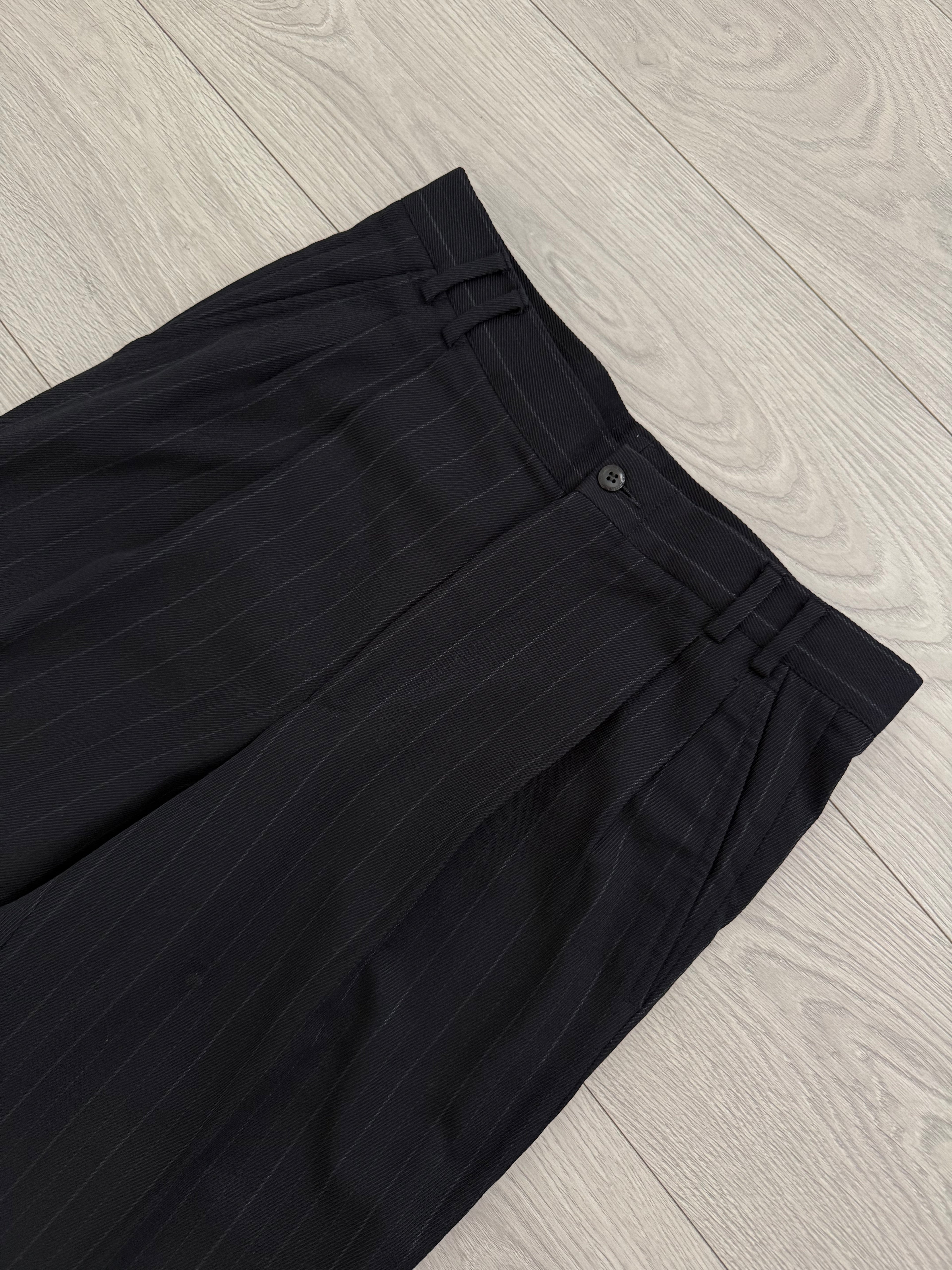 Versace 1980s Notch Lapel Double Breasted Pleated Wool Striped Suit - Size S Jacket / 32" Waist