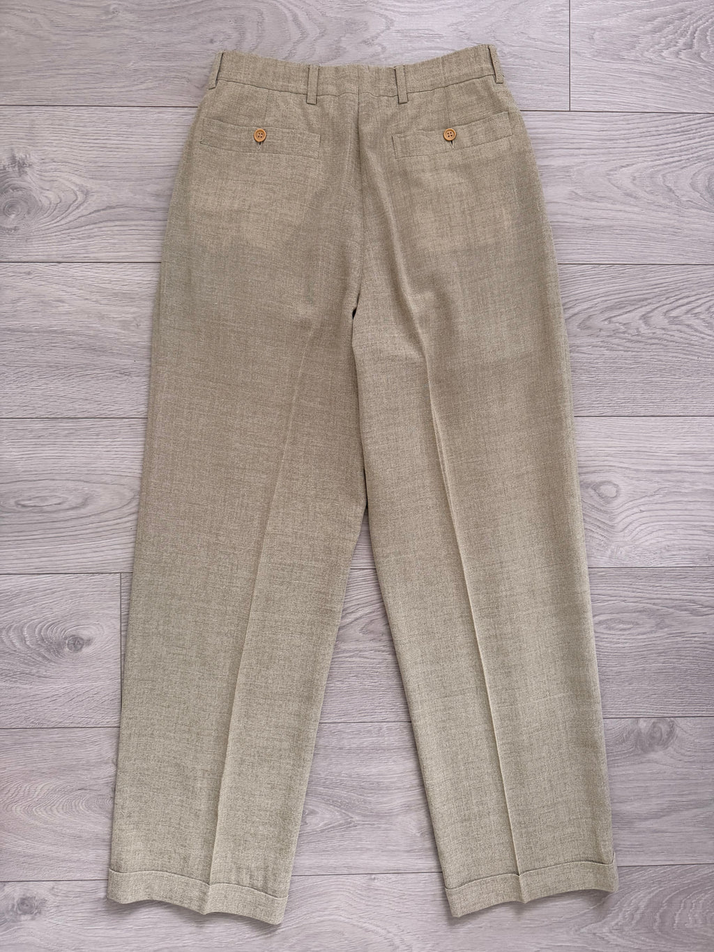 Giorgio Armani Black Label 1990s 2B Pleated Rayon Wool Draped Suit Taupe Beige - Size S Jacket / 29" Waist