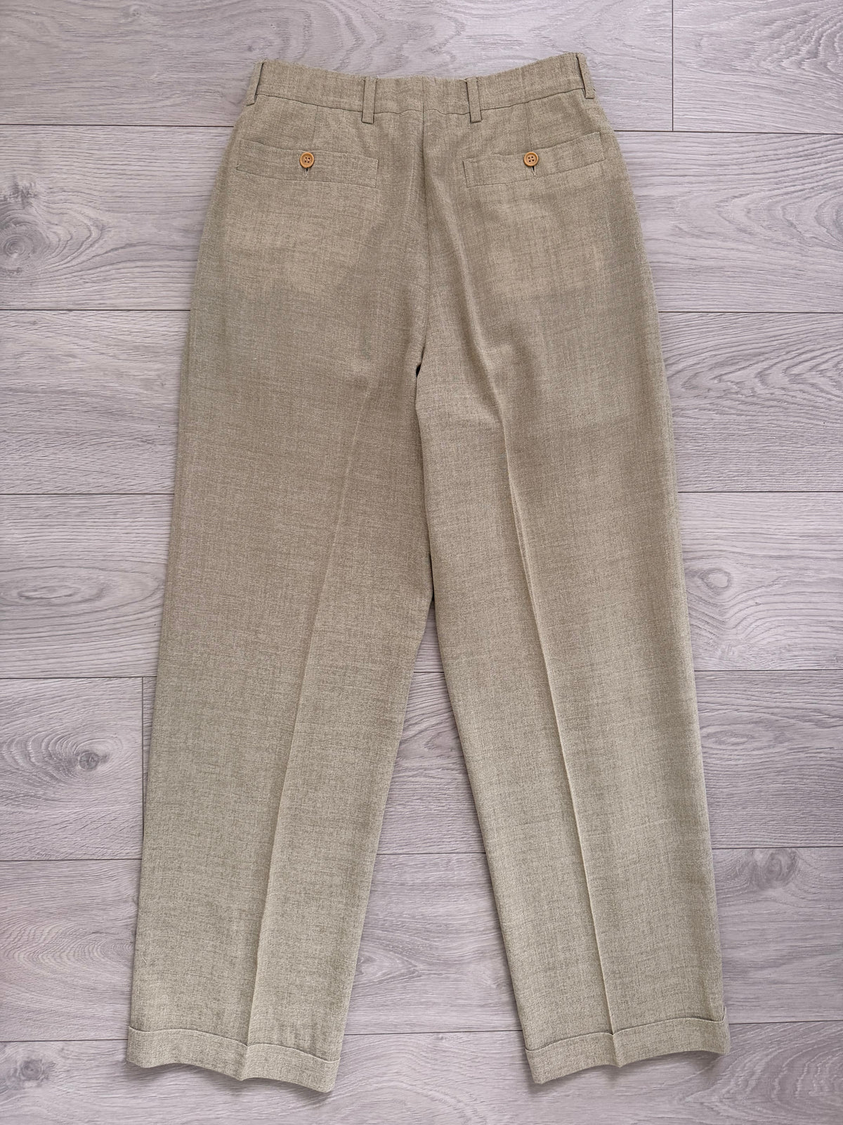 Giorgio Armani Black Label 1990s 2B Pleated Rayon Wool Draped Suit Taupe Beige - Size S Jacket / 29" Waist