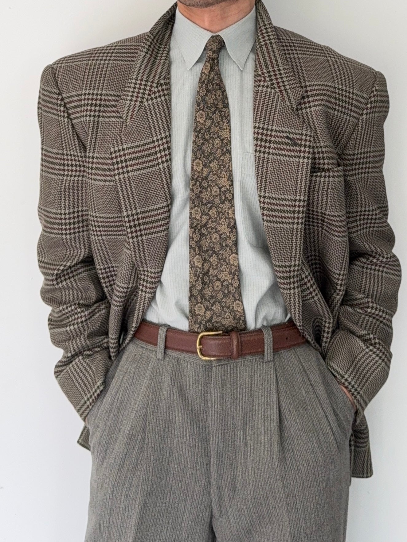 Armani Mainline 1980s 2B Textured Wool Check Sports Jacket Blazer - Size XL