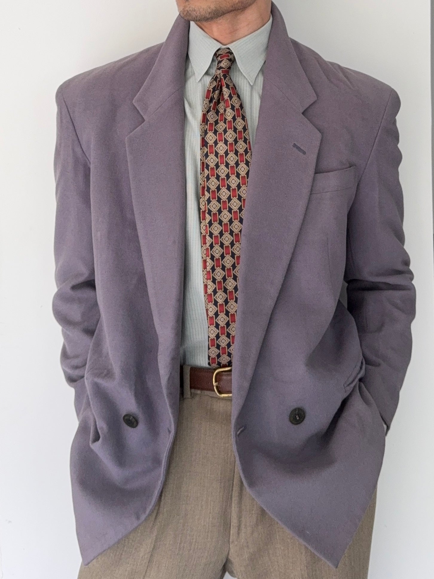 Valentino 1980s Double Breasted Wool Jacket Purple - Size S