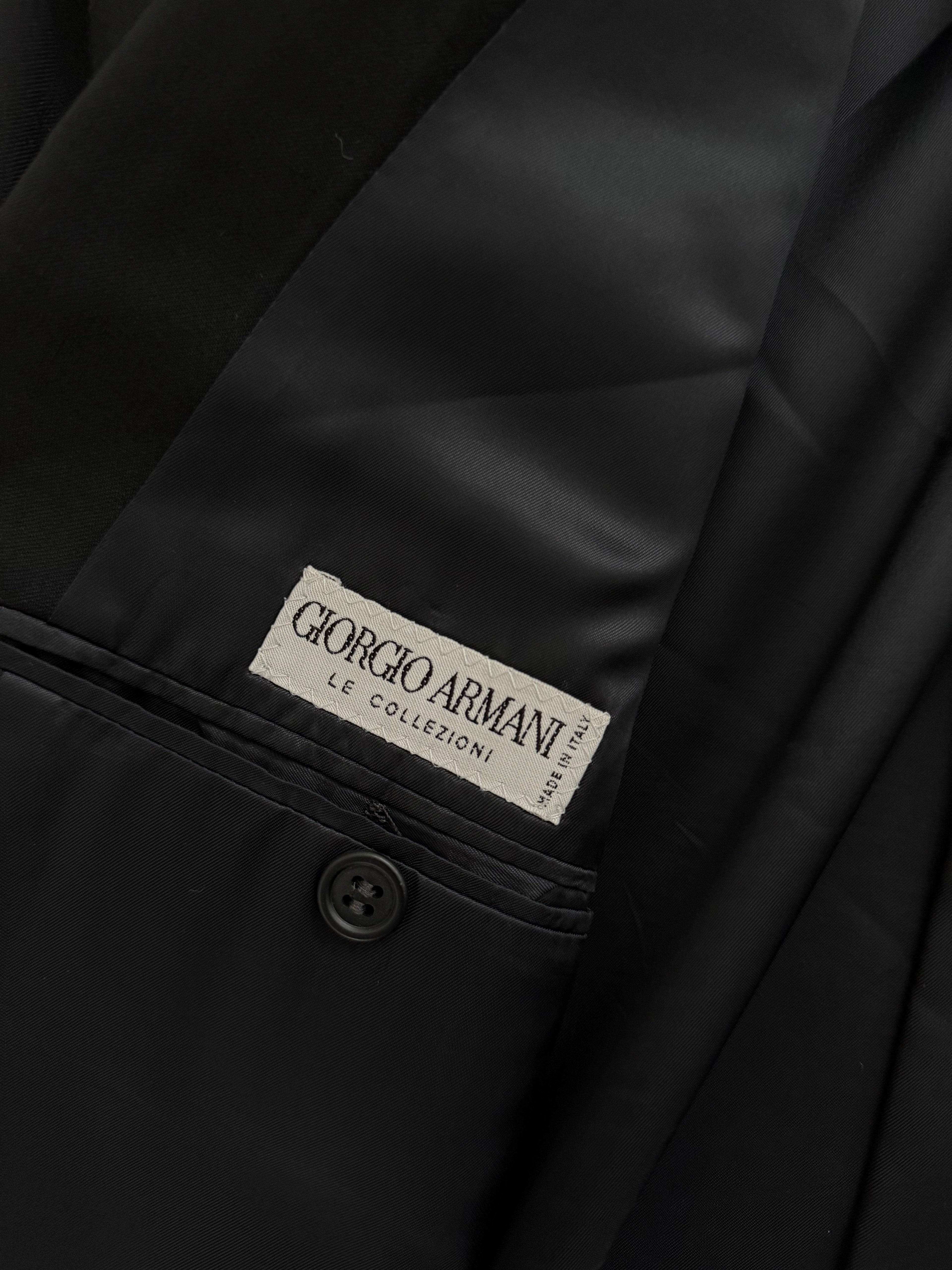 Giorgio Armani 1980s Peaked Lapel Double Breasted Pleated Black Suit - Size XXL Jacket / 44" Waist