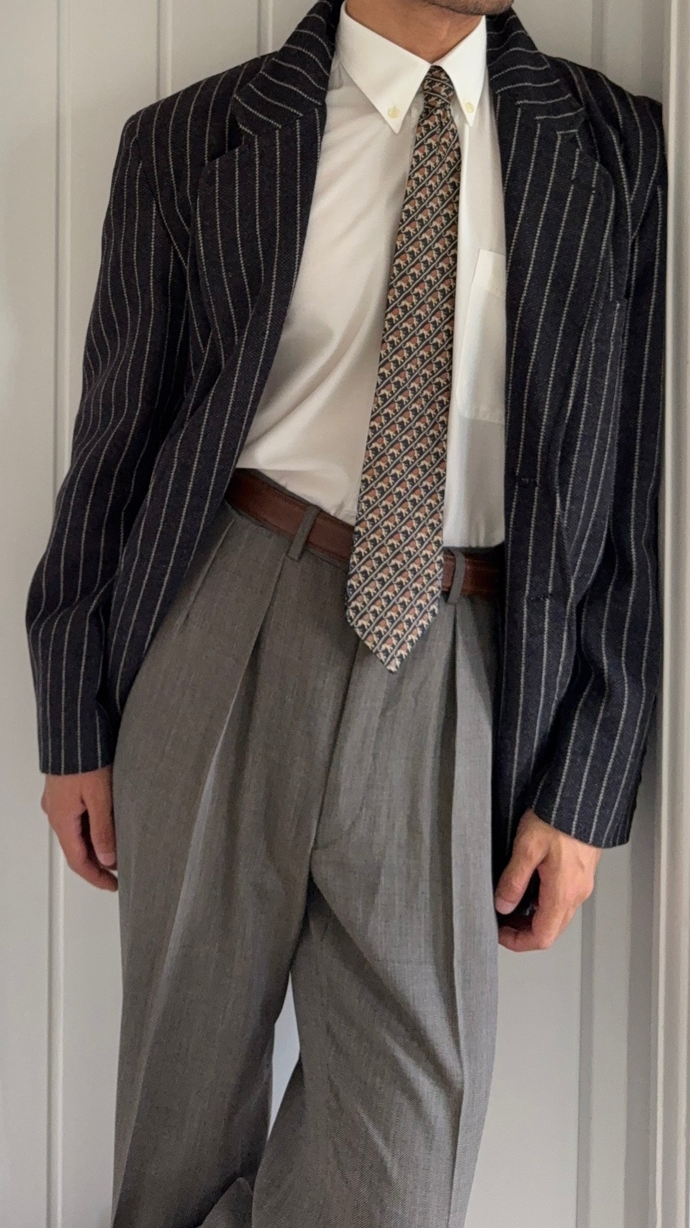 Emporio Armani 1990s 3B Chalk Stripe Ruched Wool Sport Jacket Blazer - Size M