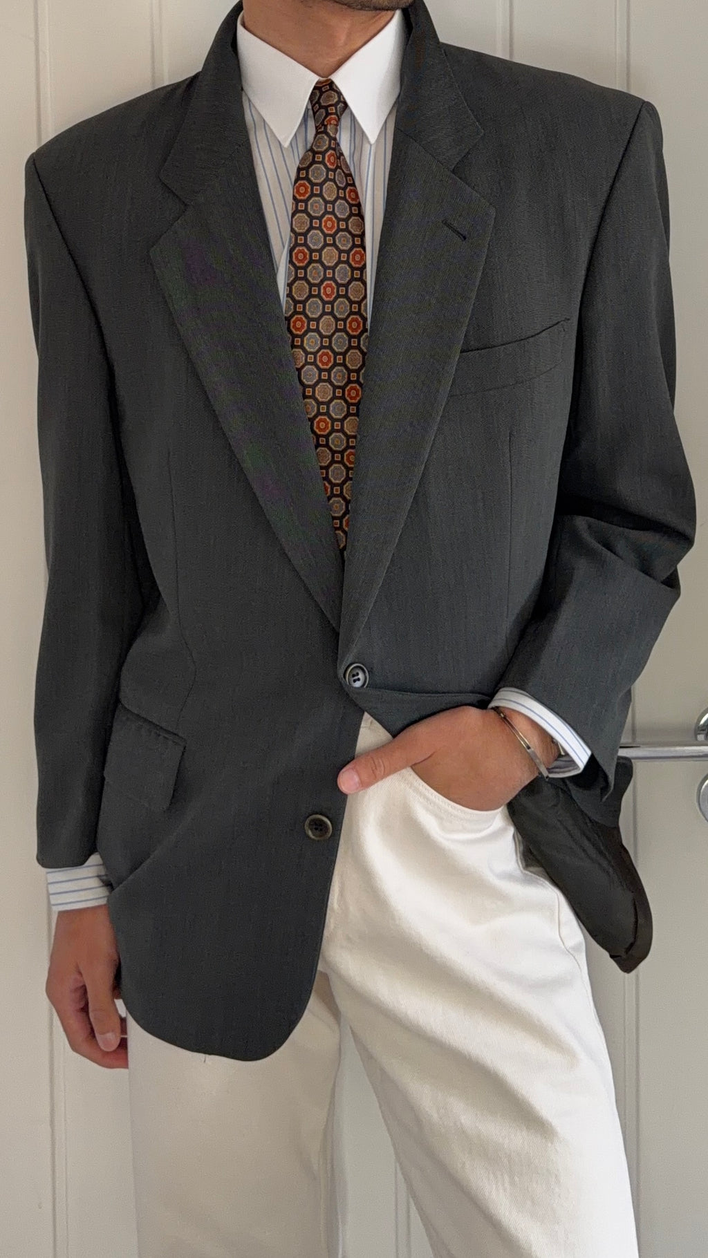 Hugo Boss 1980s Vitale Barberis Canonico Fabric 2B Draped Wool Sport Jacket Blazer - Size L