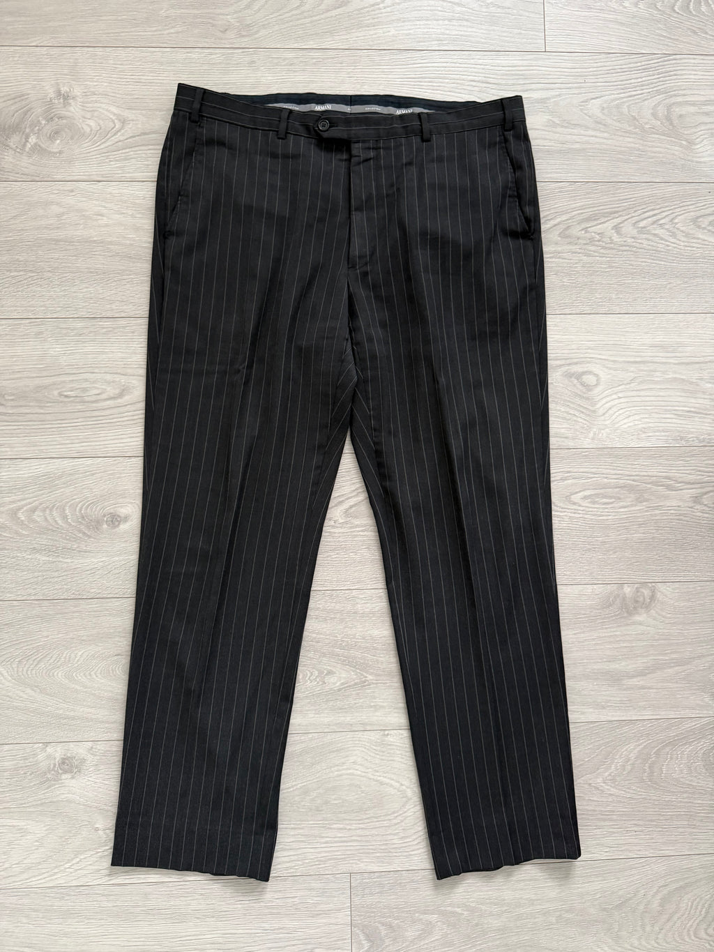 Armani 1990s 2B Charcoal Grey Striped Wool Suit - Size XXL Jacket / 38" Waist
