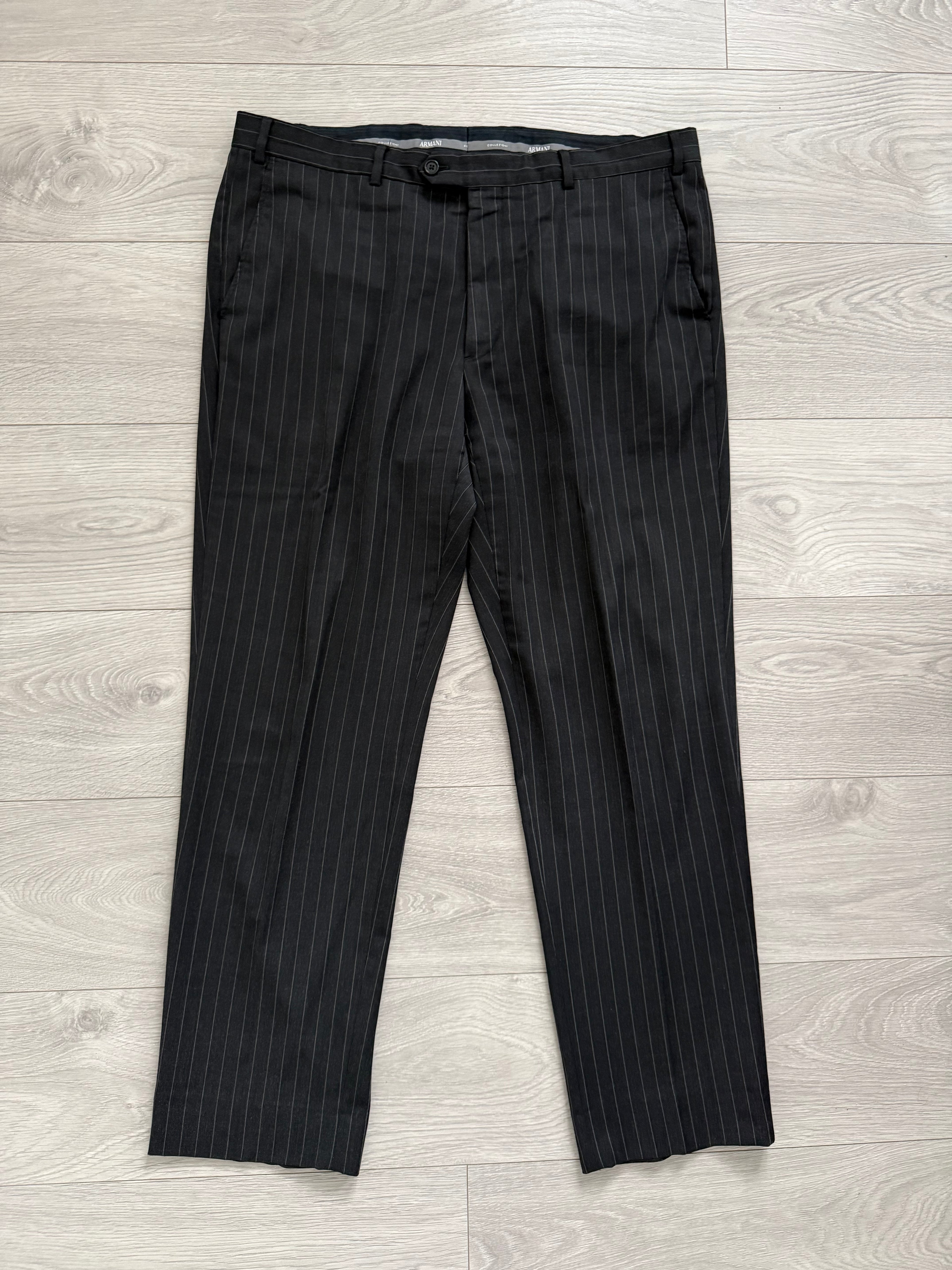 Armani 1990s 2B Charcoal Grey Striped Wool Suit - Size XXL Jacket / 38" Waist