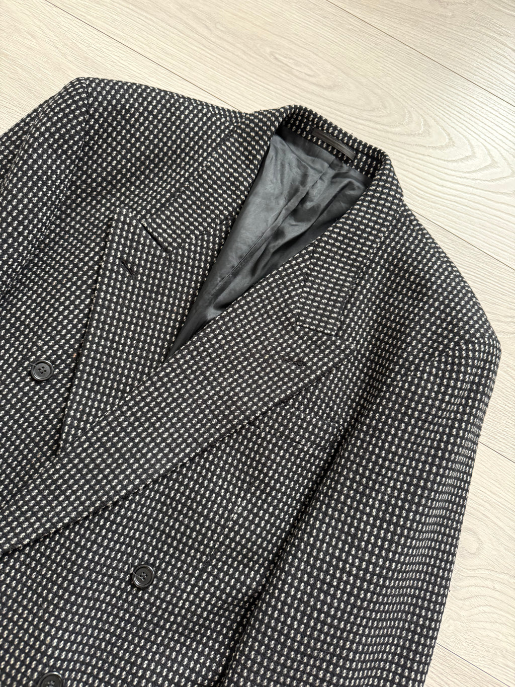 Hugo Boss 1980s Wool Cashmere Peaked Lapel Double Breasted Textured Sport Jacket Blazer - Size XL