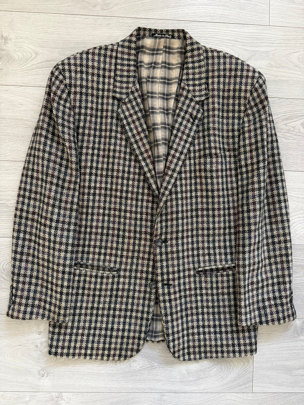 Emporio Armani 1980s 2B Gunclub Check Wool Textured Sport Jacket Blazer - Size L